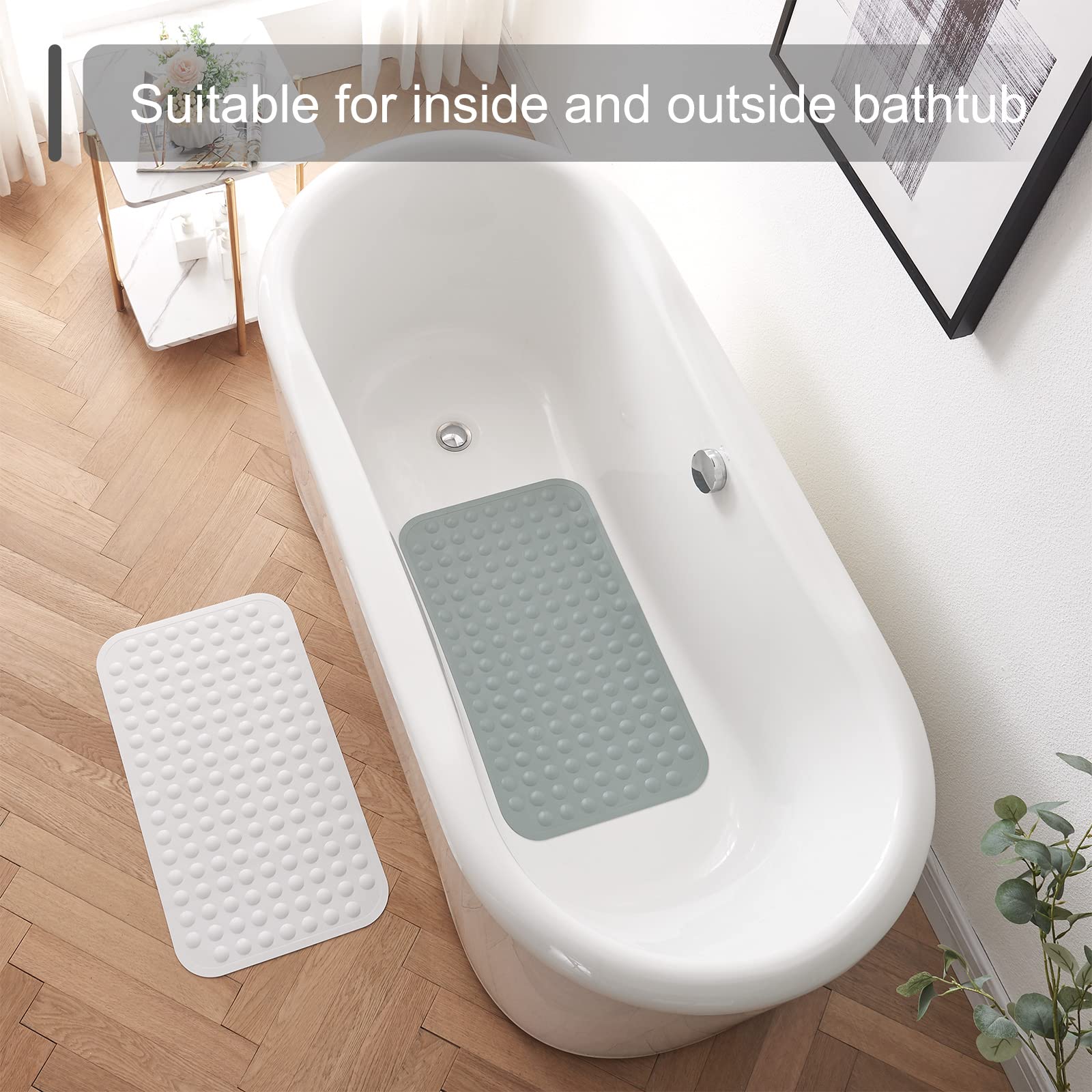 Non-Slip Silicone Bathtub Mat for Shower & Tub - Soft, Safe & Machine Washable Bath Mat with Suction Cups for Kids & Elderly - Perfect for Bathrooms, Showers & Wet Areas - Grey