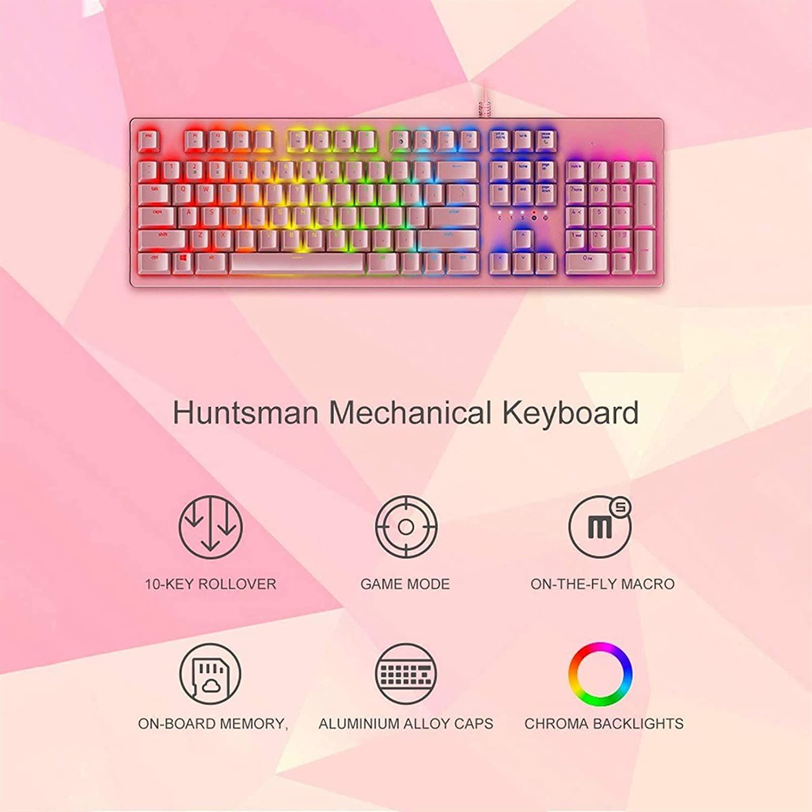Pink Mechanical Gaming Keyboard with RGB LED Backlit, 104 Keys Wired Keyboard for Windows PC, Perfect for Gaming, Typing, and Office Work