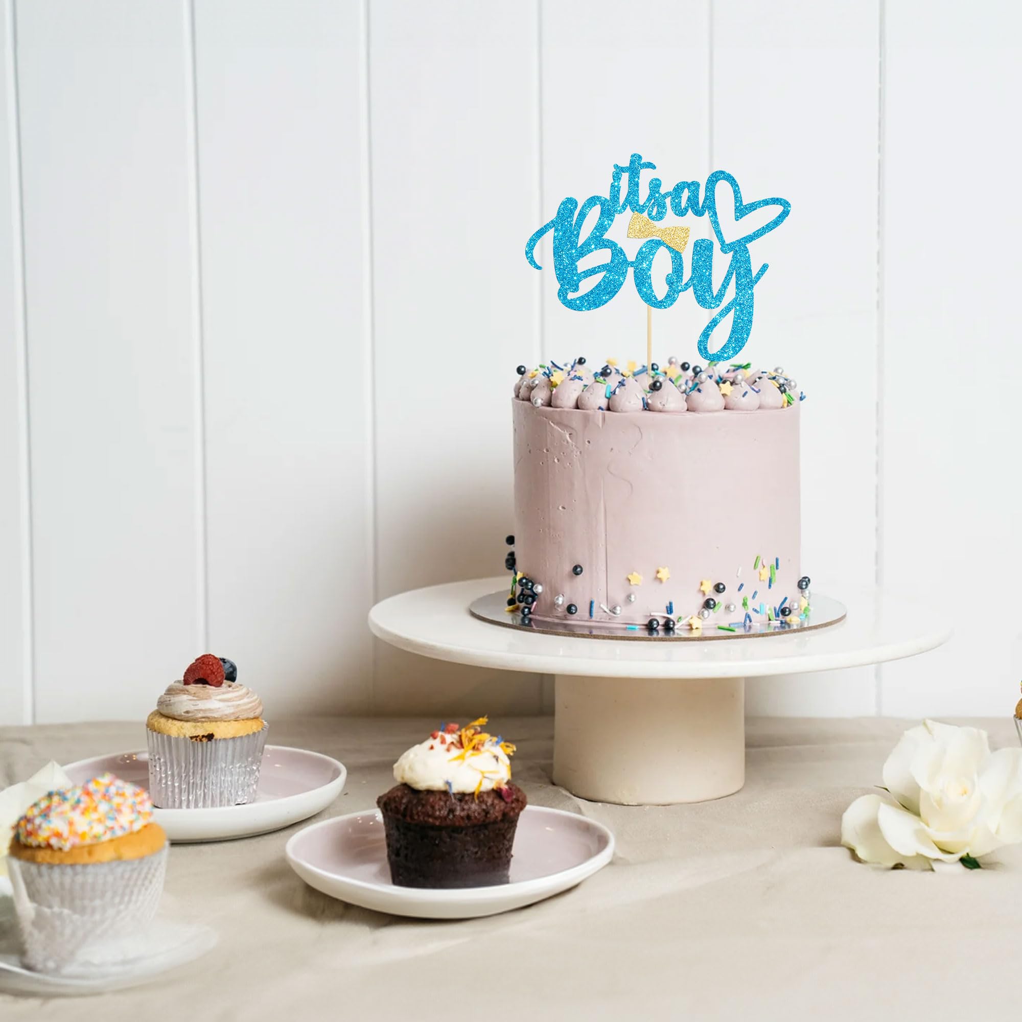 Blue Glitter 'It's a Boy' Cake Topper - Gender Reveal Party Decor for Baby Showers, 1st 2nd 3rd Birthday Celebrations - Perfect for Baby Boy Gender Announcements & Cake Decorating Supplies