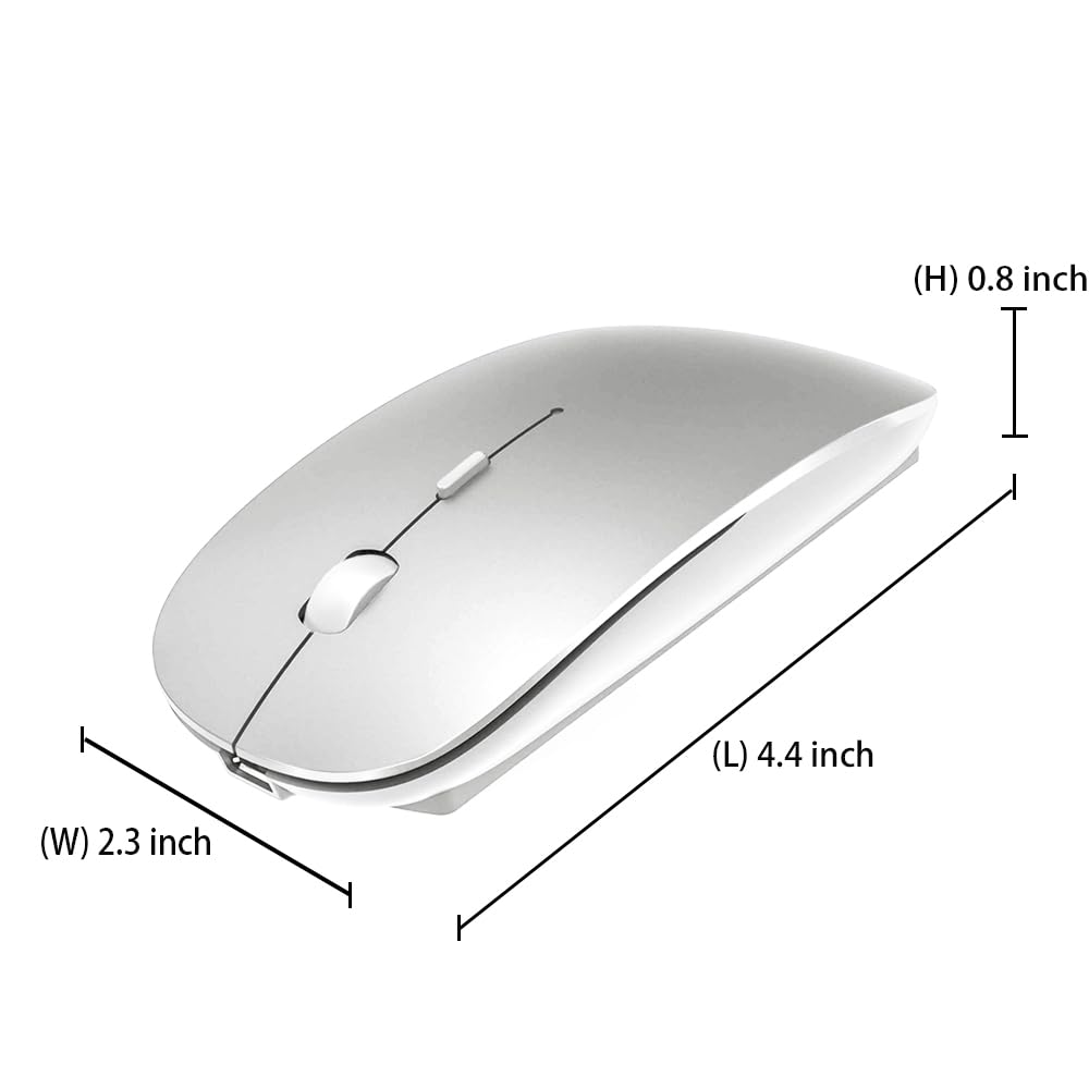 Rechargeable Bluetooth Mouse for MacBook Air/Pro, iPad, Laptop, PC & Chromebook - Wireless Computer Mouse with Long Battery Life (Silver) | Perfect for Office Work, Home Use & Travel