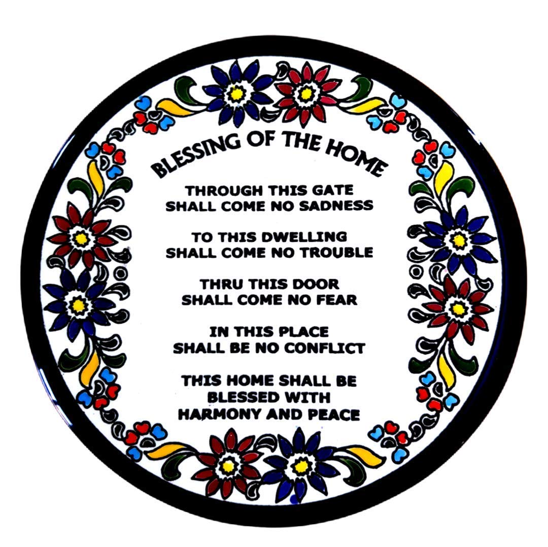 Armenian Ceramic Home Blessing Plate - Housewarming Gift with English Blessing for The Home - 17 cm Handmade Decorative Plate for Wall Display or Table Centerpiece
