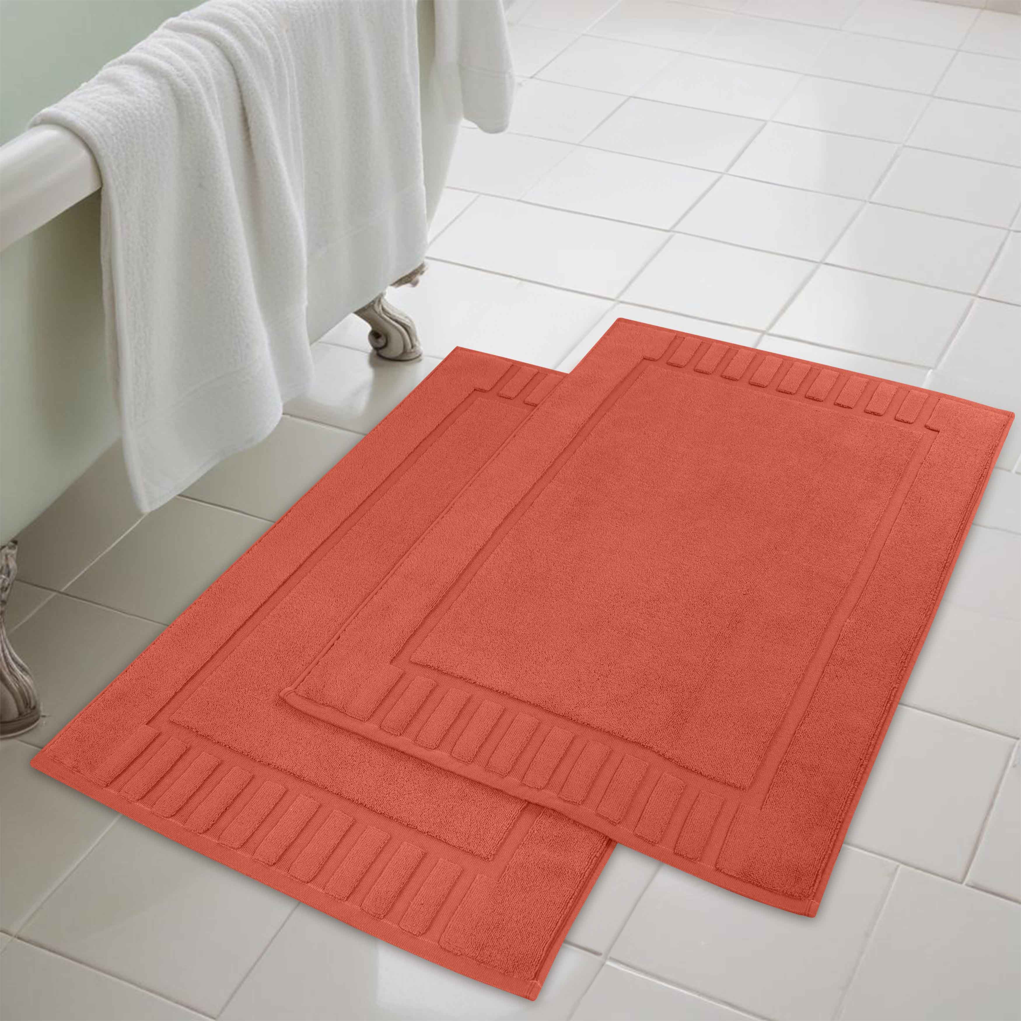 Premium Cotton Modern Geometric Border Bath Mat Set of 2 - Ultra Absorbent, Non-Slip, Quick Dry Bathroom Rug for Bath, Shower & Vanity Area