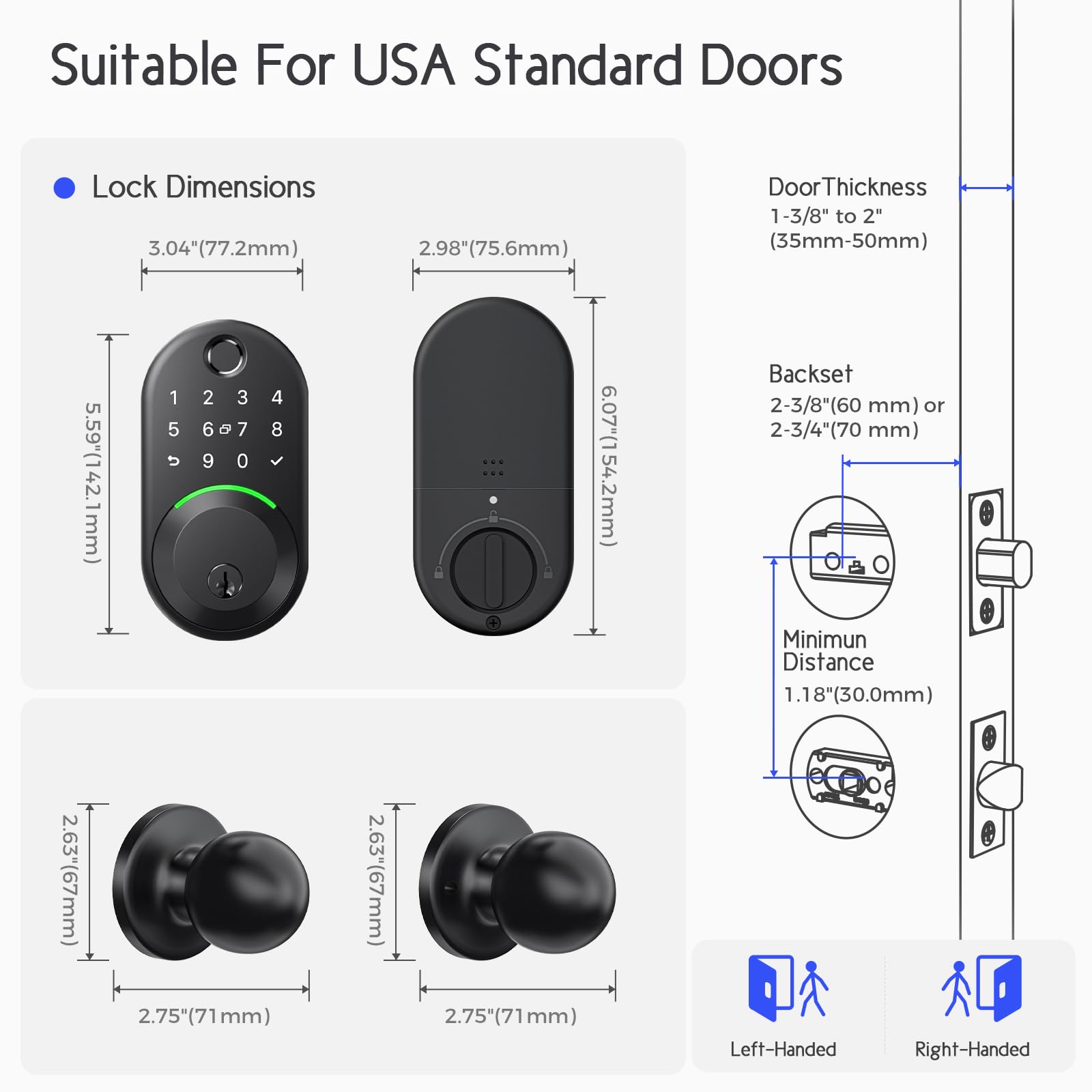 Smart Keypad Deadbolt Lock with Knob - Keyless Entry Fingerprint Door Lock for Front Door, Electronic Code Handle Set with Auto Lock - Perfect for Home Security & Smart Access Control