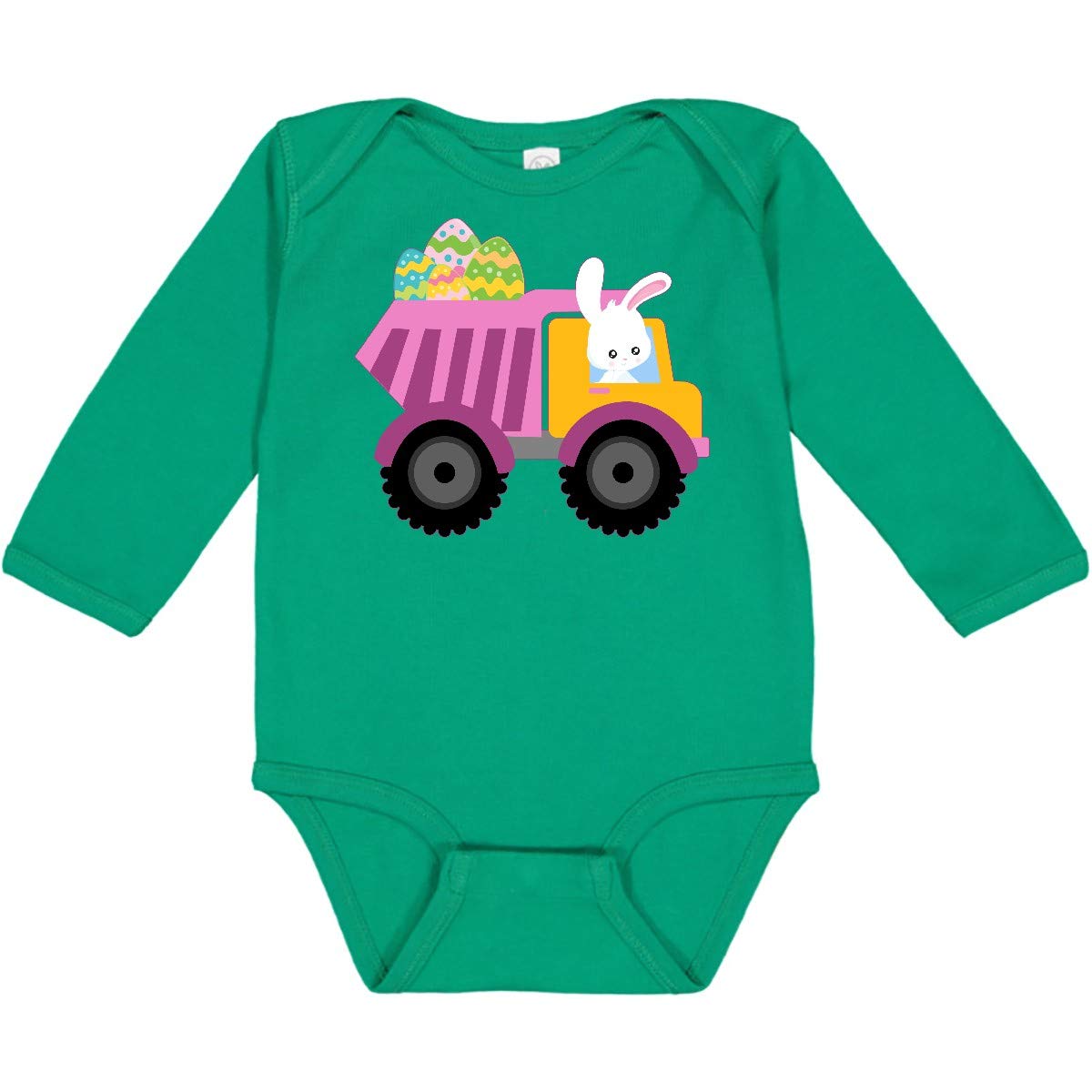 Inktastic Easter Bunny in Dump Truck Delivering Easter Eggs - Cute Baby Long Sleeve Bodysuit for Boys & Girls - Perfect for Easter Celebrations, Photo Shoots & Spring Outfits