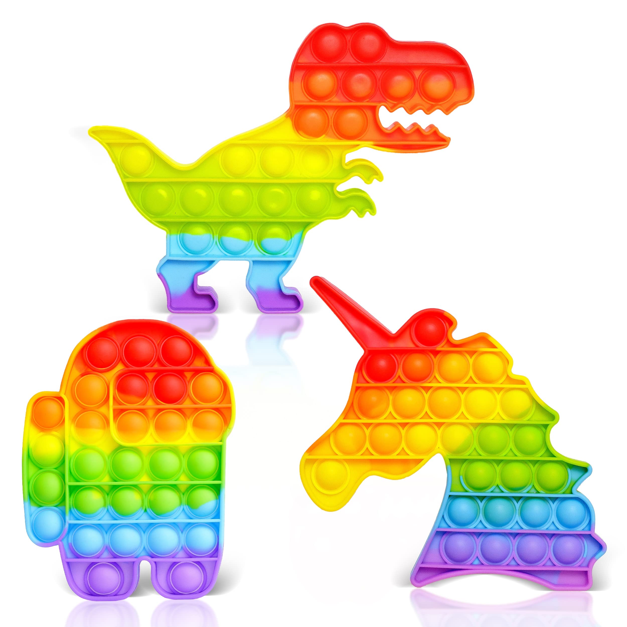 Pop It Fidget Toy - Push Pop Sensory Stress Reliever for Kids & Adults (Unicorn & Dinosaur Shapes) - Perfect for Anxiety Relief, Classroom Focus & Office Breaks