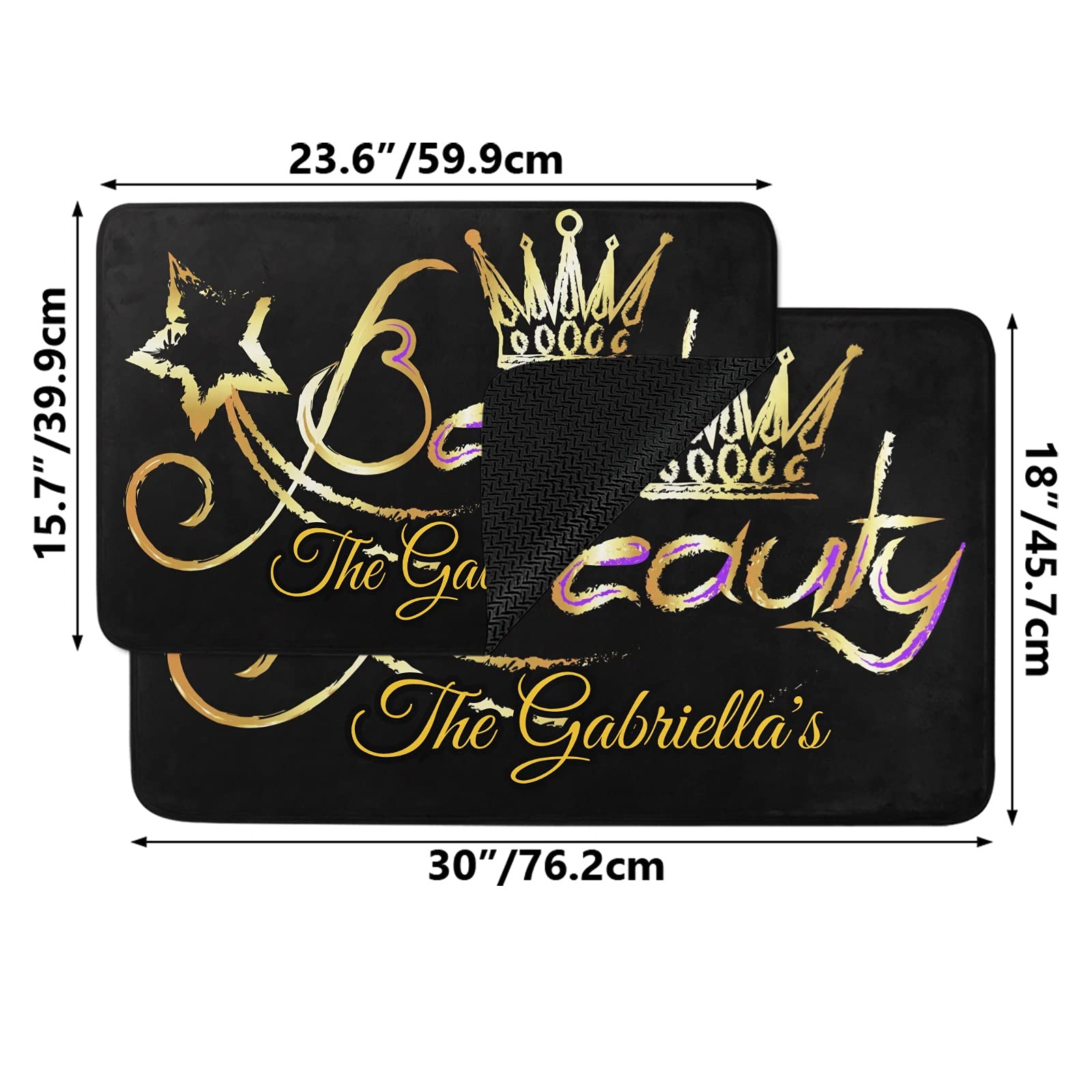 Custom Personalized Family Name Doormat - Beauty Salon Crown Design Non-Slip Entrance Rug 23.6
