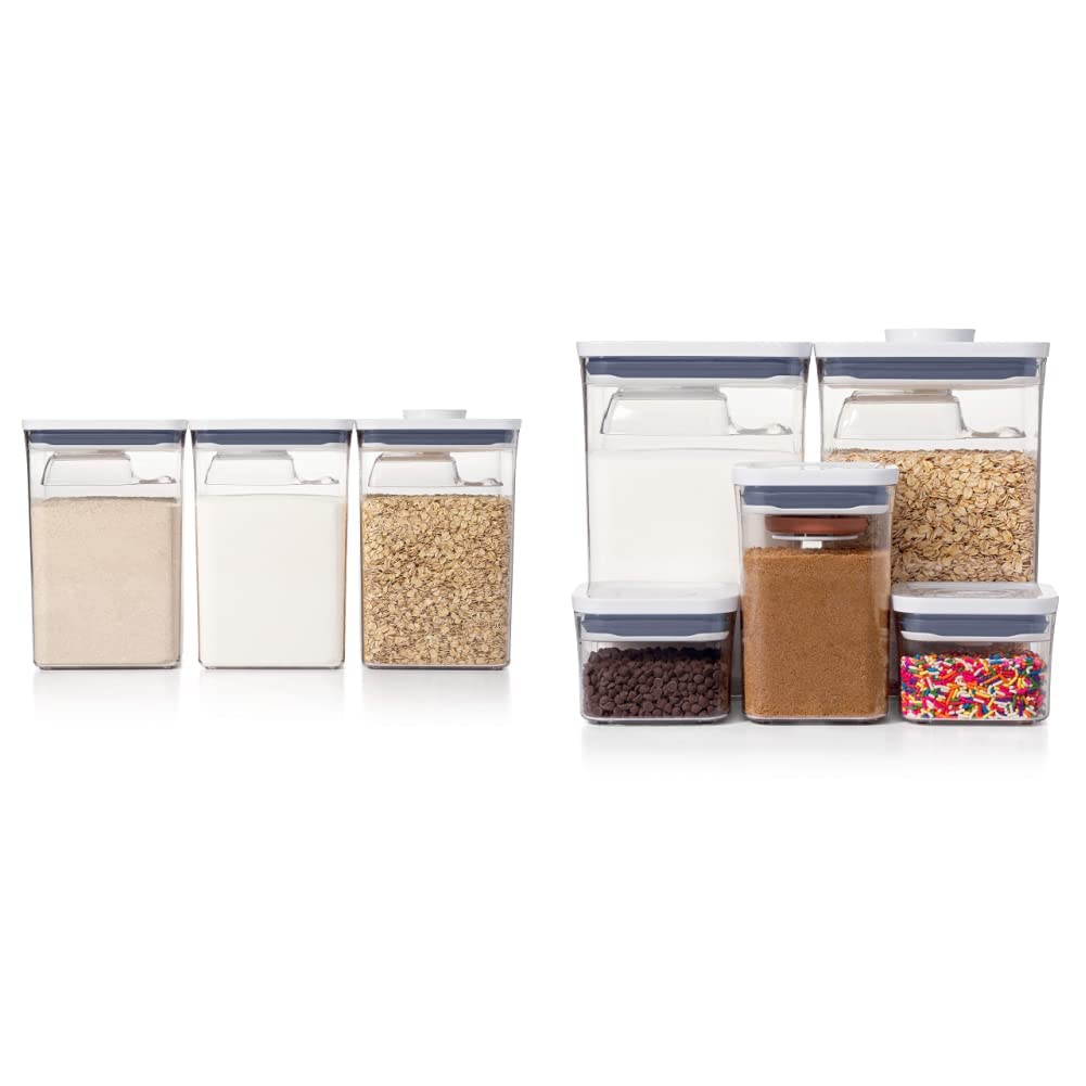 OXO Good Grips 6-Piece Airtight Canister Set with Scoops & 8-Piece Baking Essentials POP Container Set - White | Perfect for Kitchen Storage, Baking Ingredients Organization & Pantry Organization
