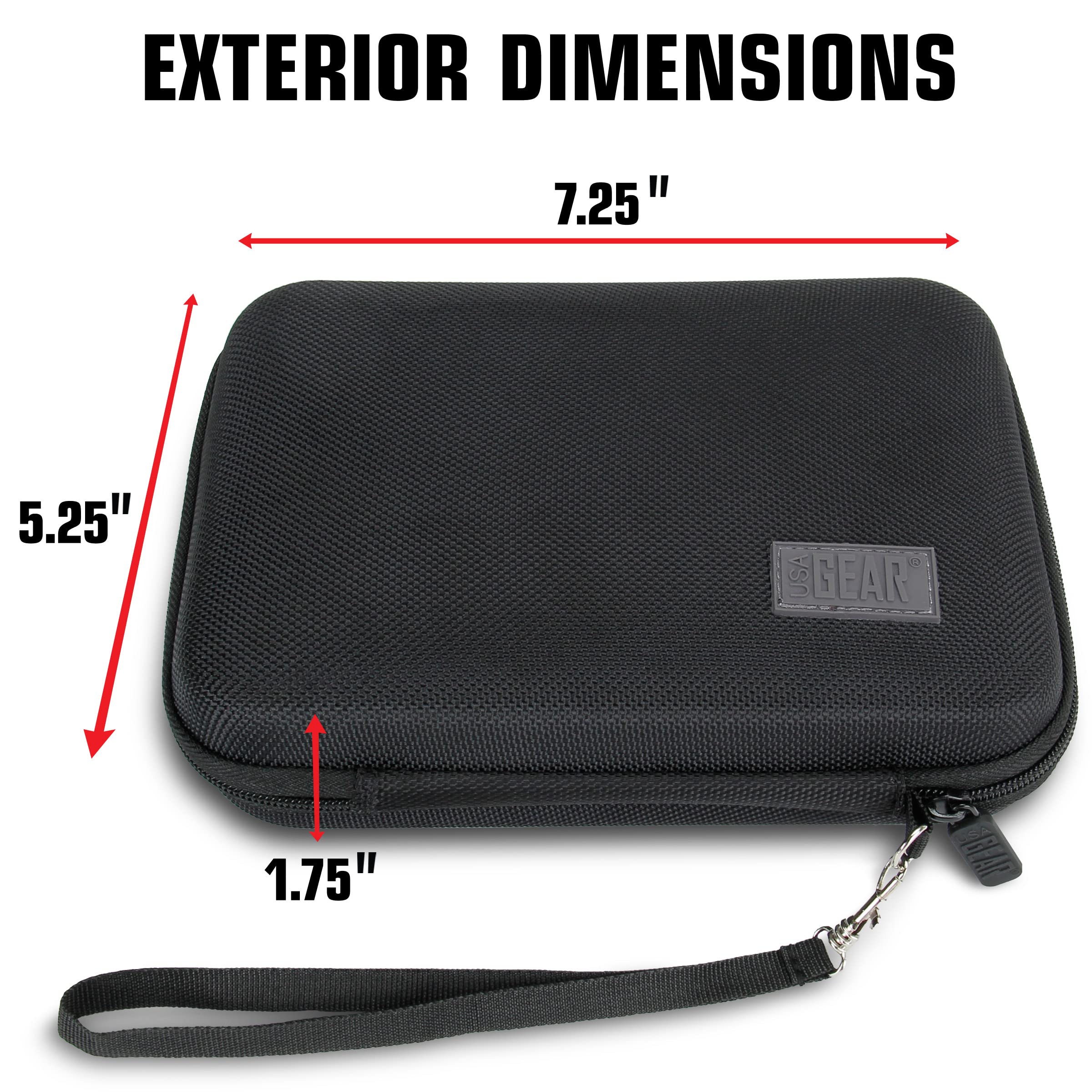 USA GEAR Travel Electronics Organizer - 6.5 Inch Hard Shell Zipper Case with Accessory Pocket - Fits Chargers, Cables, Batteries, Hotspots & GPS Devices - Black - Perfect for Travel, Business & Daily Organization
