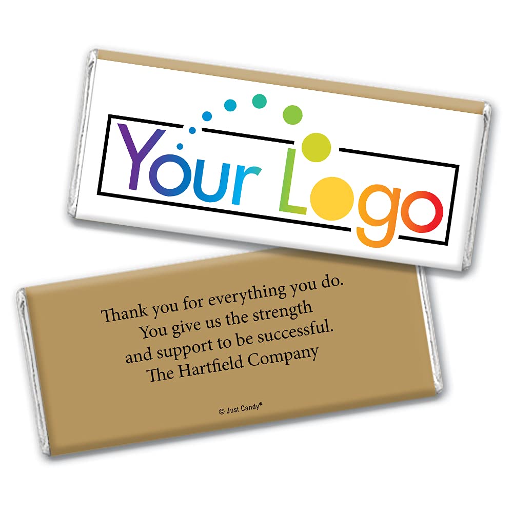Custom Logo Chocolate Bars (100 Pack) - Personalized Promotional Candy for Events, Weddings & Corporate Gifts - Gold Foil Wrapped Bulk Candy for Branding & Marketing