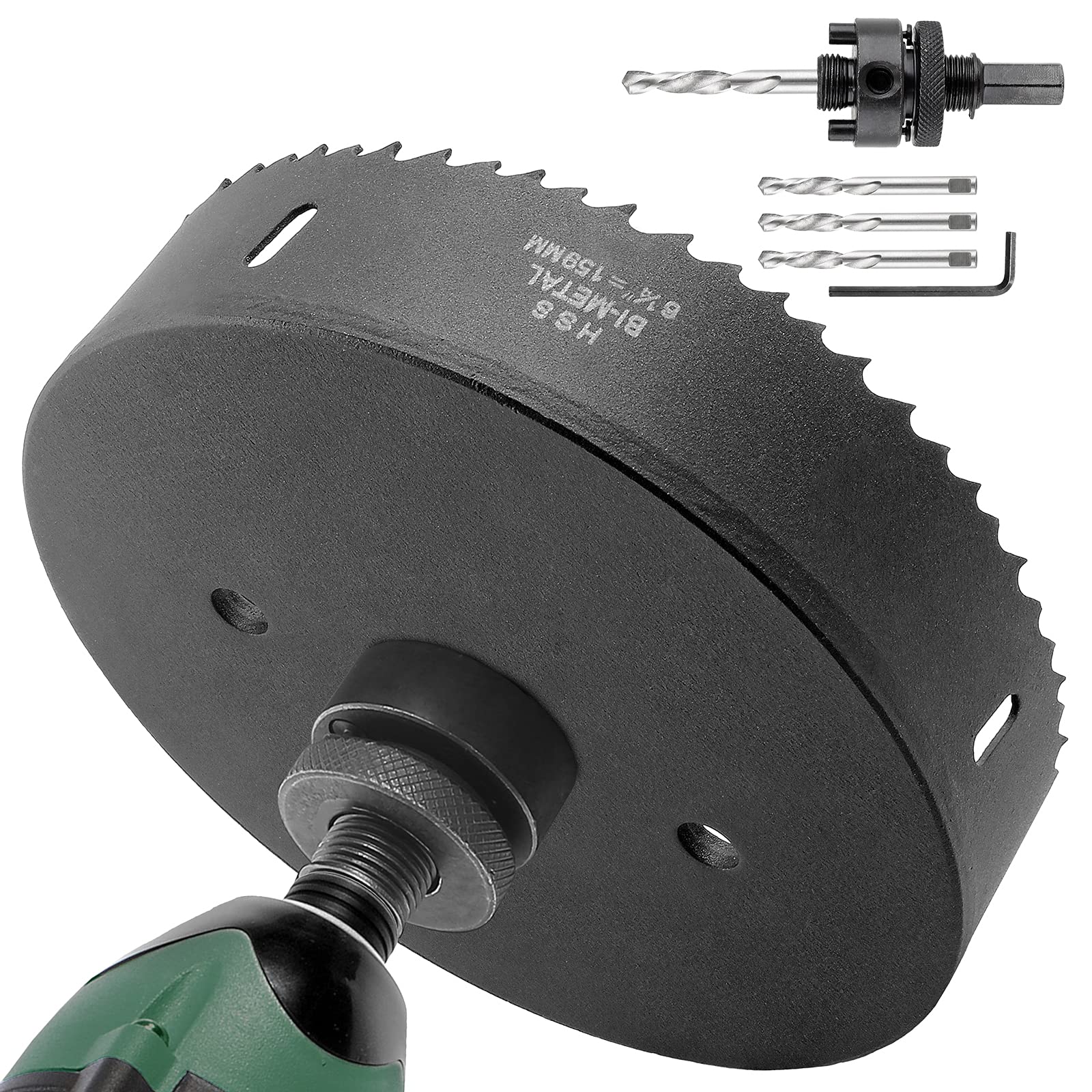 6.25 Inch Hole Saw - Heavy Duty HSS Bi-Metal Cutter for Wood, Metal & Plastic - DIY & Construction Use