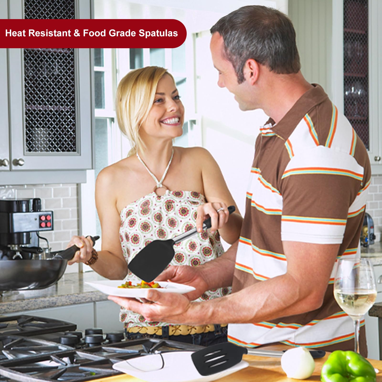Premium Silicone Spatula Turner Set - 2-Pack Heat-Resistant Kitchen Utensils for Nonstick Cookware, Fish, Eggs & Pancakes | Solid & Slotted Rubber Spatulas for Wok Cooking, Baking & Grilling | Ideal for Home Chefs & Professional Kitchens