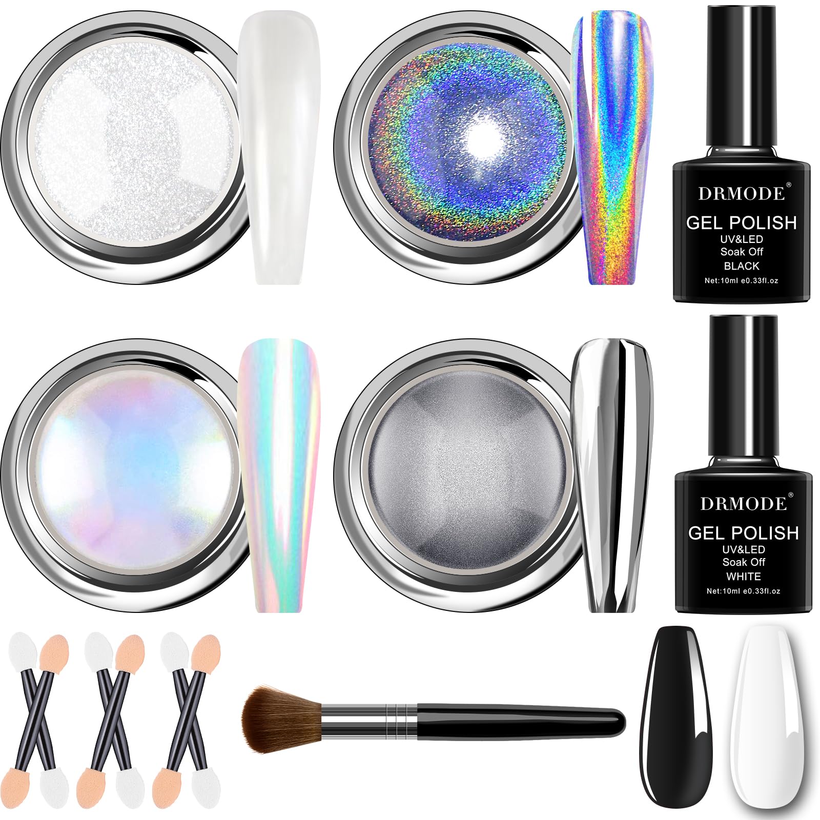 Pearl White Chrome Nail Powder for Women - Aurora Mermaid Iridescent & Holographic Rainbow Nail Glitter - Mirror Effect Metallic Manicure Powder for Nail Art, Salon & DIY Home Nail Designs