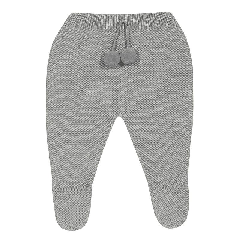 Stylish Aluminium Grey Knitted Pom Pom Leggings for Women - Trendy High Waist Yoga Pants for Workout, Lounge & Casual Wear