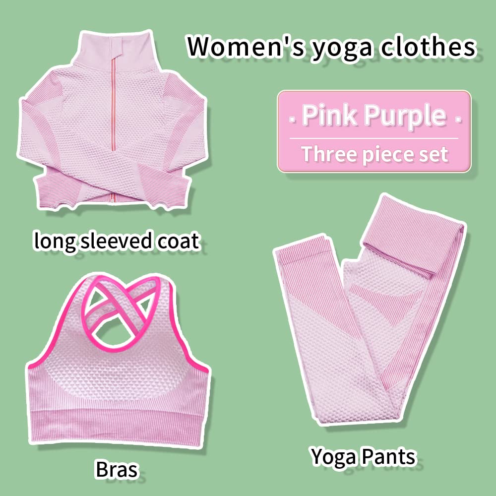 Women's 3-Piece Seamless Workout Set - Yoga Sports Bra, Leggings & Tracksuit for Fitness, Running & Gym | Moisture-Wicking Activewear for Yoga, Pilates & Home Workouts