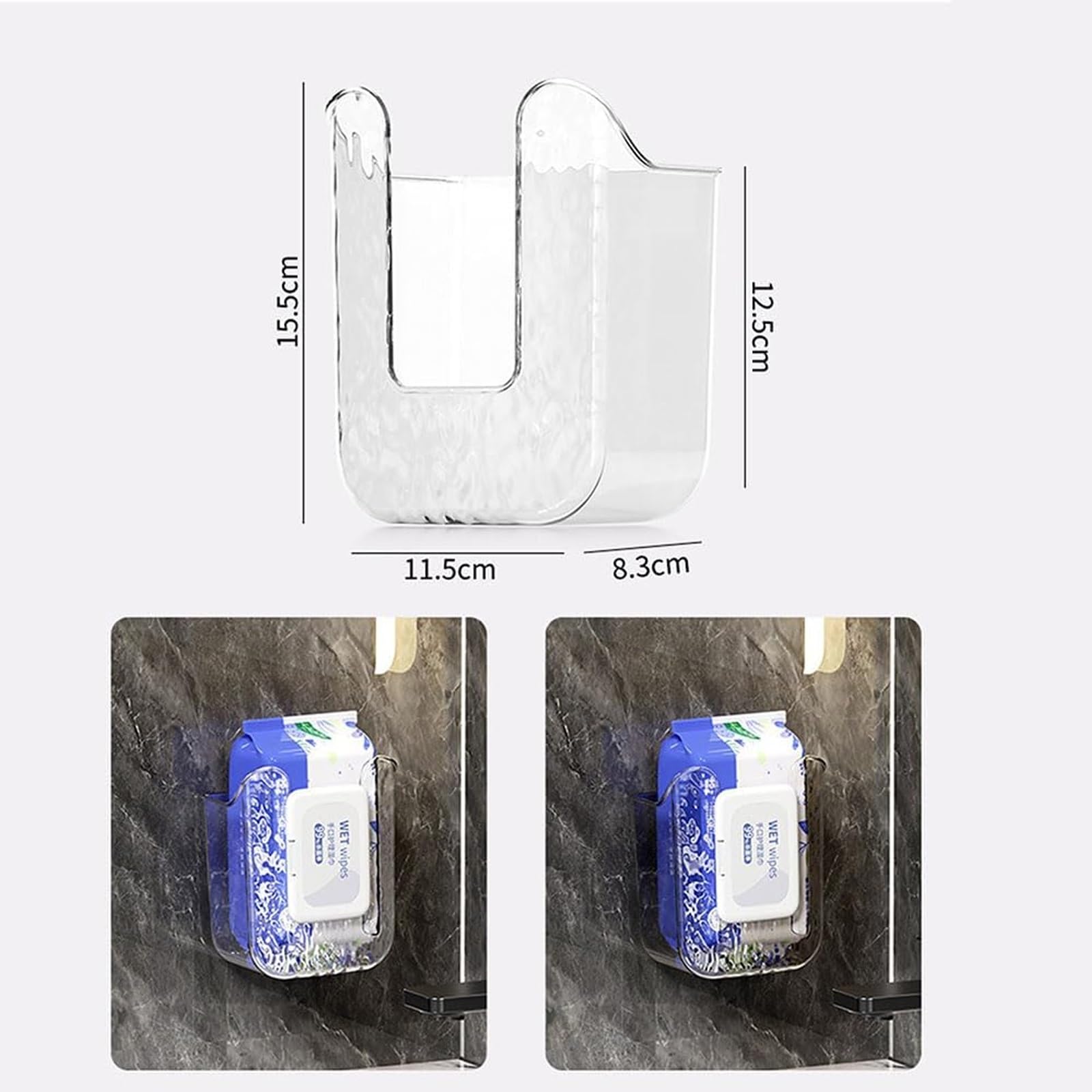 Wall Mounted Tissue Box Holder - Self-Adhesive Acrylic Bathroom & Kitchen Storage Organizer | No-Drill Toilet Paper Dispenser for Home, Office, RV (Transparent) | Perfect for Small Spaces & Hygienic Wipe Storage