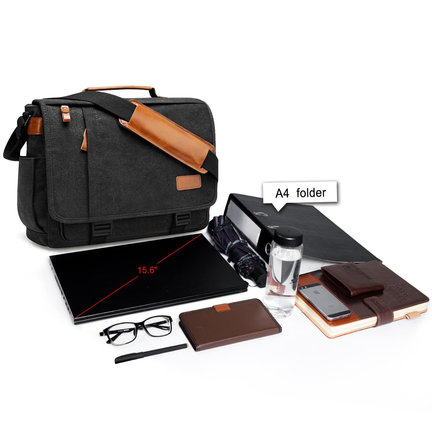 ESTARER 15.6 Inch Waterproof Canvas Messenger Bag for Men - Durable Laptop Shoulder Bag & Business Briefcase in Dark Grey - Perfect for Work, Travel & Daily Commute