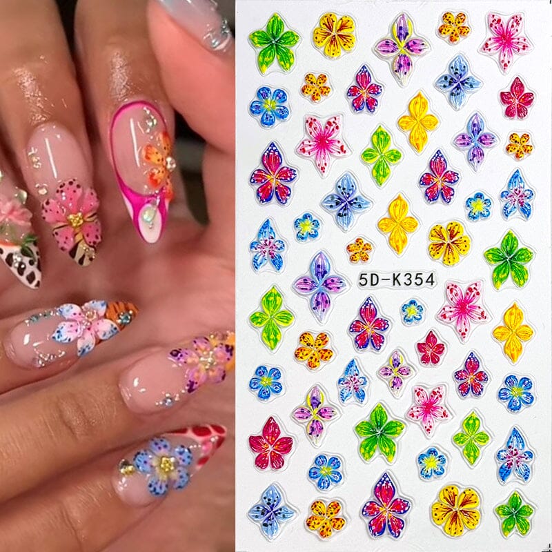 5D Elegant Pink Lily Embossed Nail Stickers - DIY Nail Art Decals for Women, Salon Quality Nail Wraps - Perfect for Parties, Weddings & Special Occasions