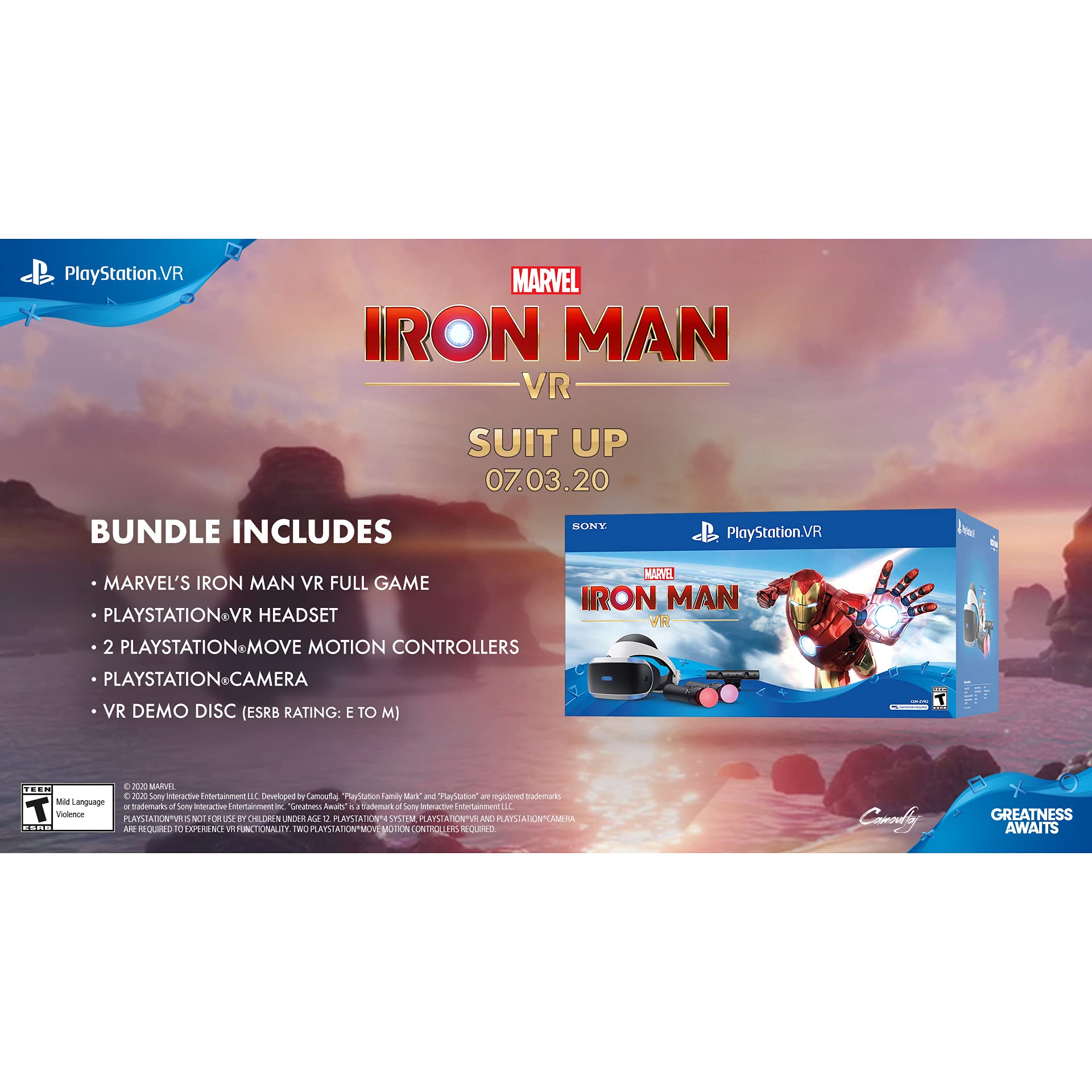 PlayStation VR Marvel's Iron Man VR Bundle - PS4/PS5 Virtual Reality Headset with Camera, 2 Move Motion Controllers & Digital Game Code (White) | Immersive Superhero Gaming Experience for Marvel Fans