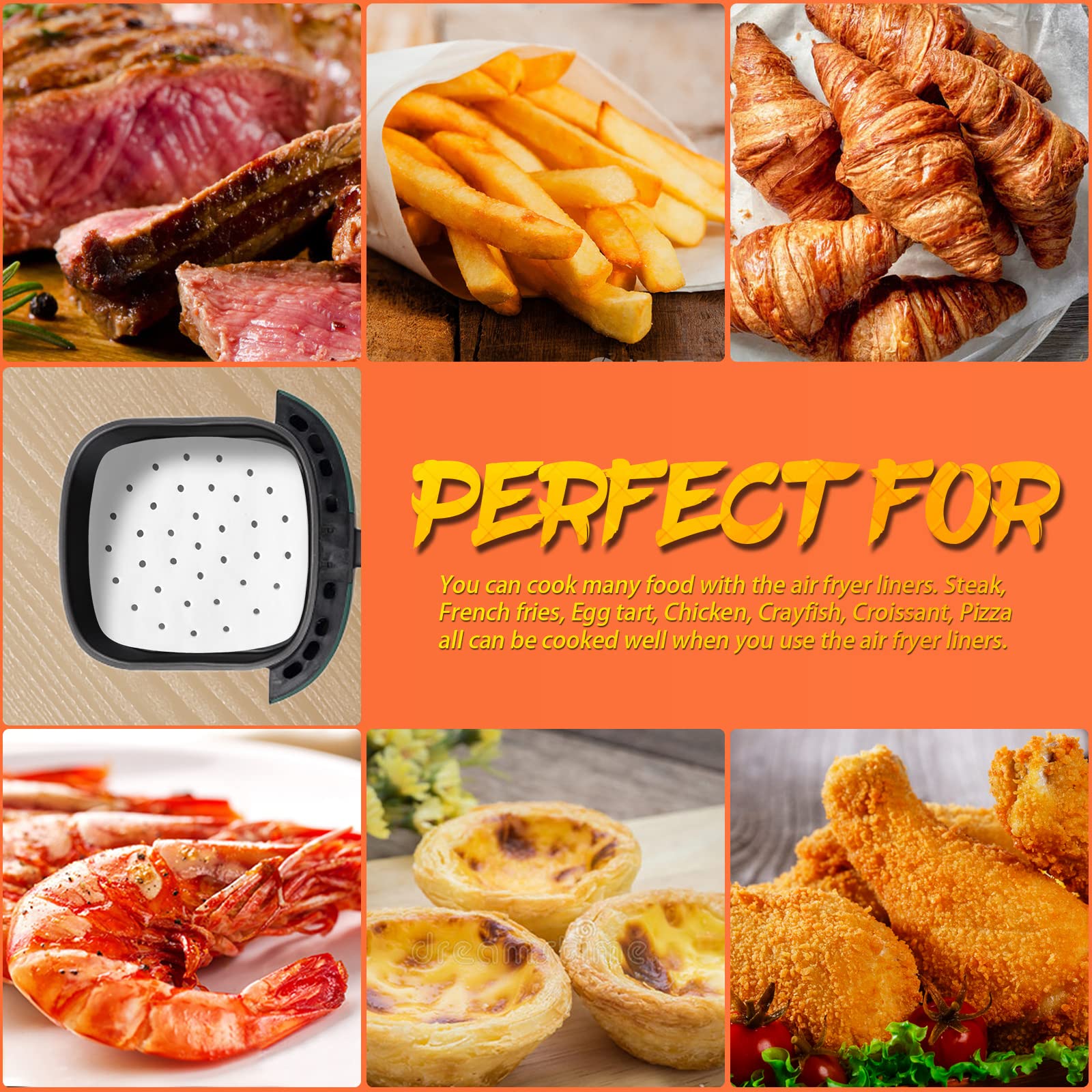 Numola 100-Pack 8 Inch Perforated Air Fryer Liners - Disposable Parchment Paper Sheets for Baking, Non-Stick Square Steamer Liners - Perfect for Air Fryers, Ovens, Microwaves & Steaming Baskets - Ideal for Healthy Cooking, Meal Prep & Quick Cleanup