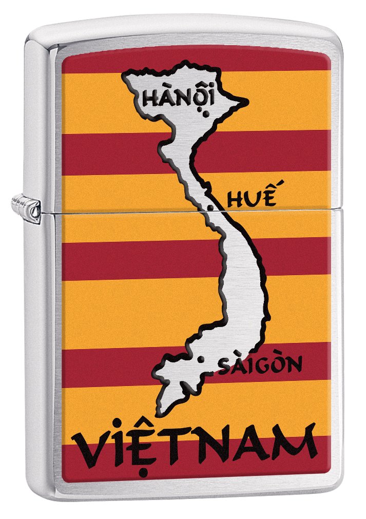 Zippo Lighter Vietnam Map & Flag Design - Brushed Chrome 77295 | Collectible Windproof Lighter for Outdoor Camping, Hiking & Travel