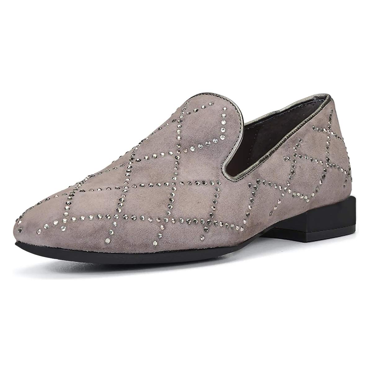 XYD Women's Formal Closed Round Toe Flats - Low Heel Loafers with Studs for Office Ladies | Comfortable Walking & Driving Shoes for Work, Commuting & Business Events