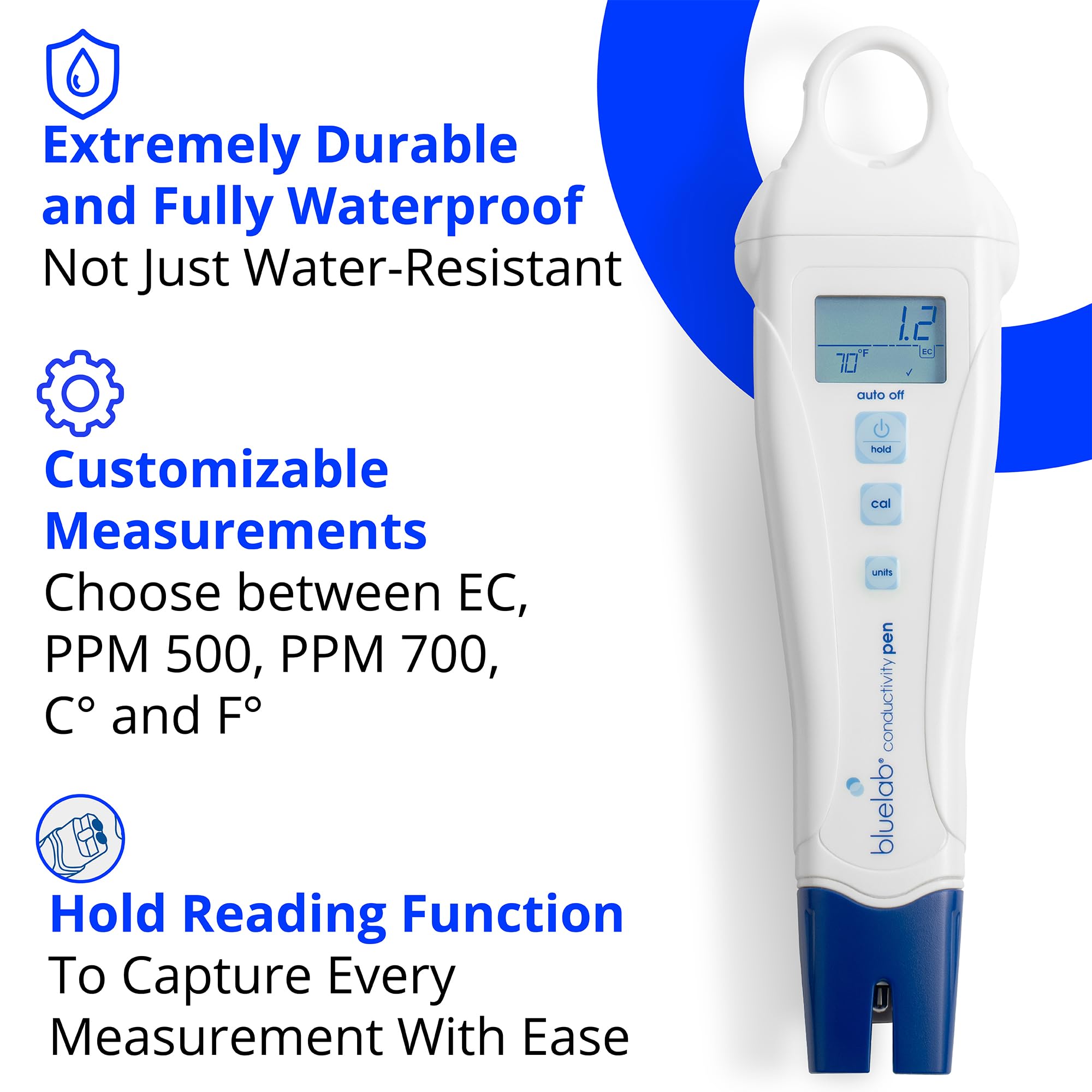 Bluelab Conductivity Pen Meter & Probe Care Kit - Water, Temperature, Nutrient Tester (CF, EC, PPM 500/700) with EC Solution & Cleaner for Hydroponics, Indoor Plants, Greenhouses & Aquariums