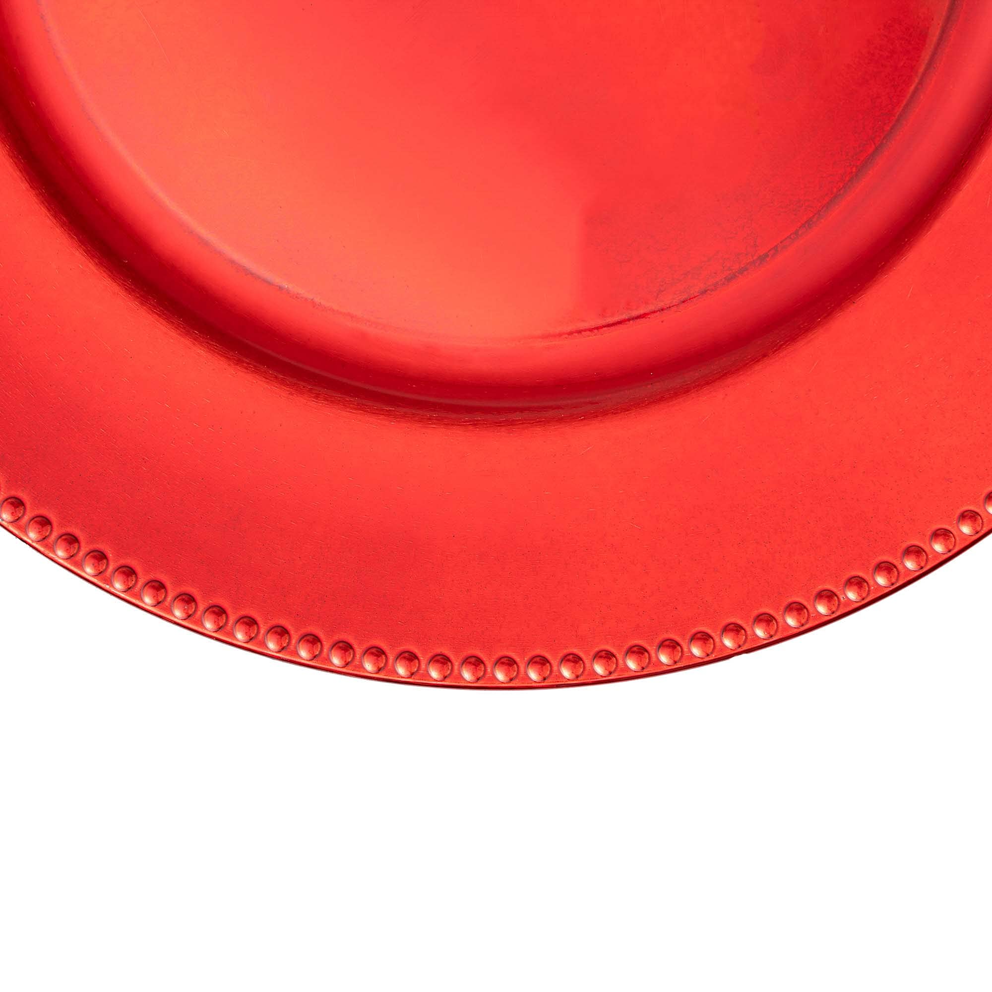 Elegant Beaded Edge Plastic Charger Plates - 13 Inch Red Glossy Dinner Plates for Weddings, Parties, Events - Set of 24 - Perfect for Quinceañeras, Banquets & Formal Dining Decor