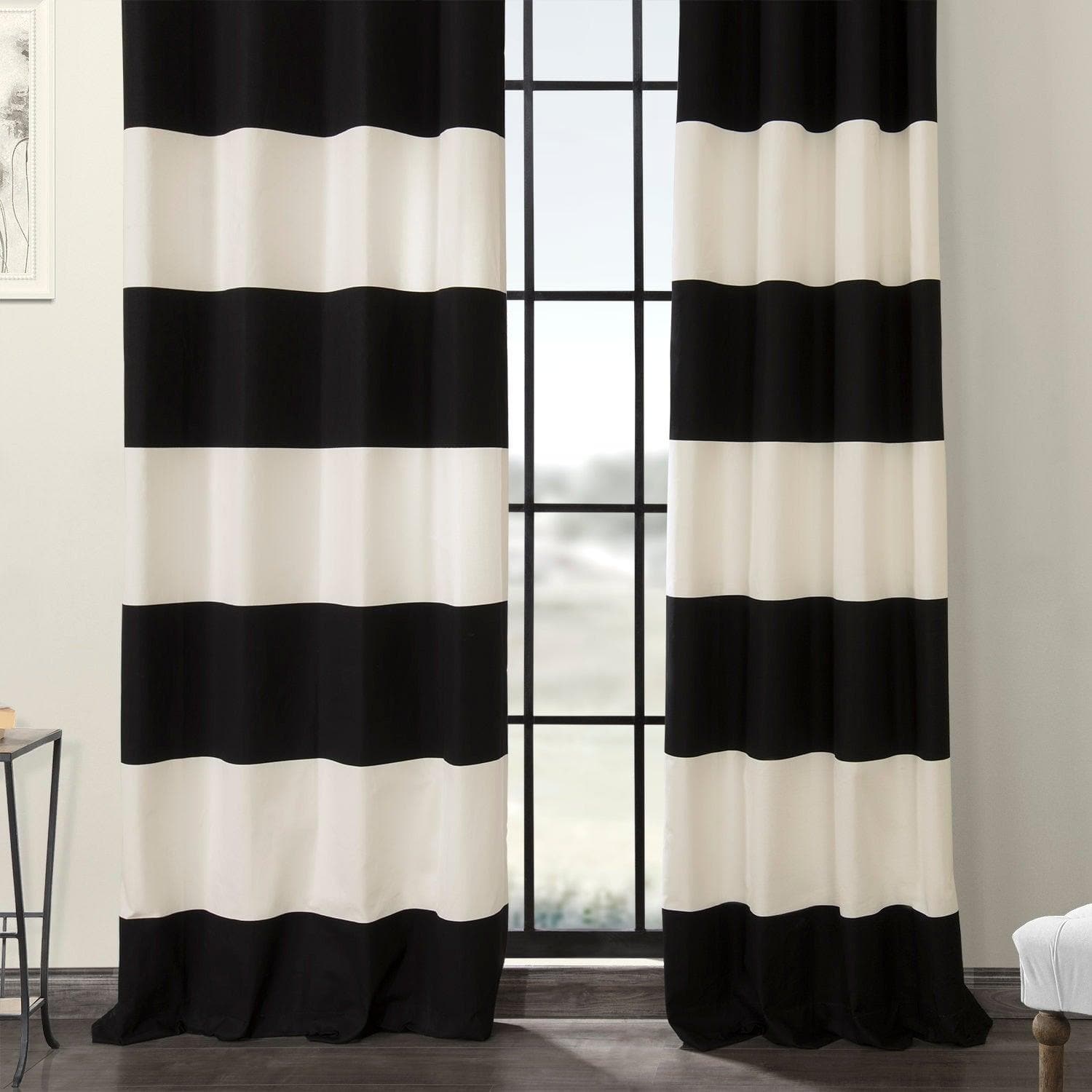Onyx Black & Off White Striped Blackout Curtains - Thermal Insulated Grommet Top Window Drapes for Bedroom & Living Room - Noise Reducing & Light Blocking Home Decor