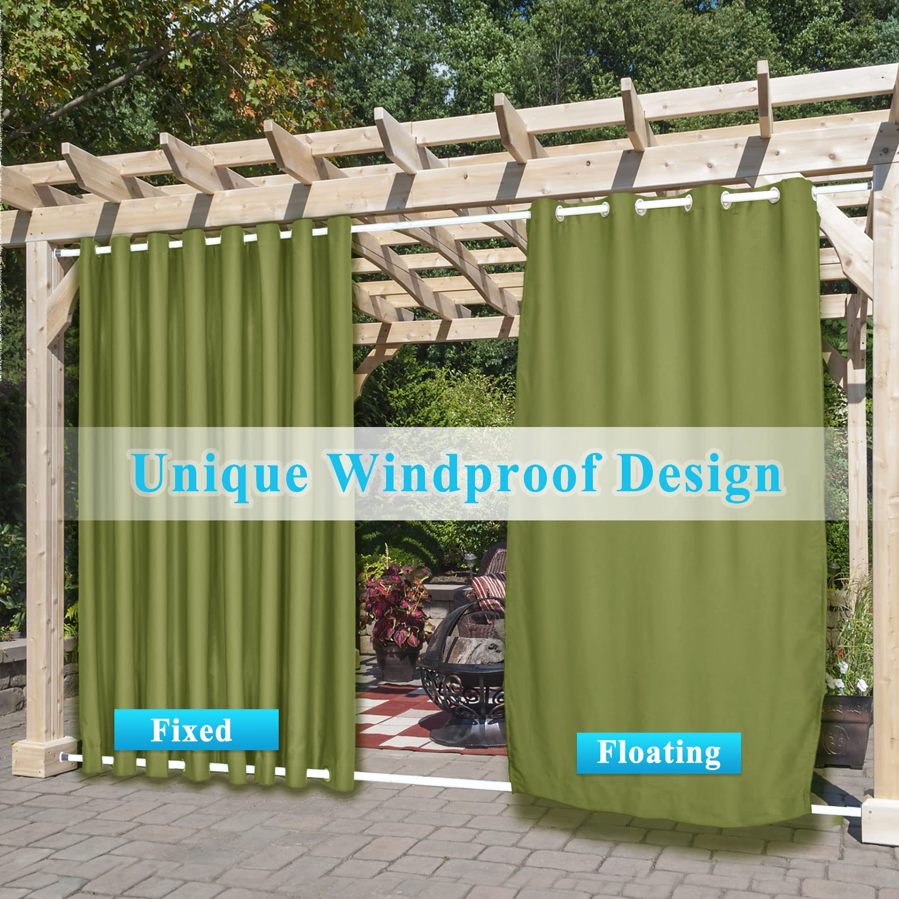 Frelement Waterproof & Heat Insulated Outdoor Curtains - Olive 100