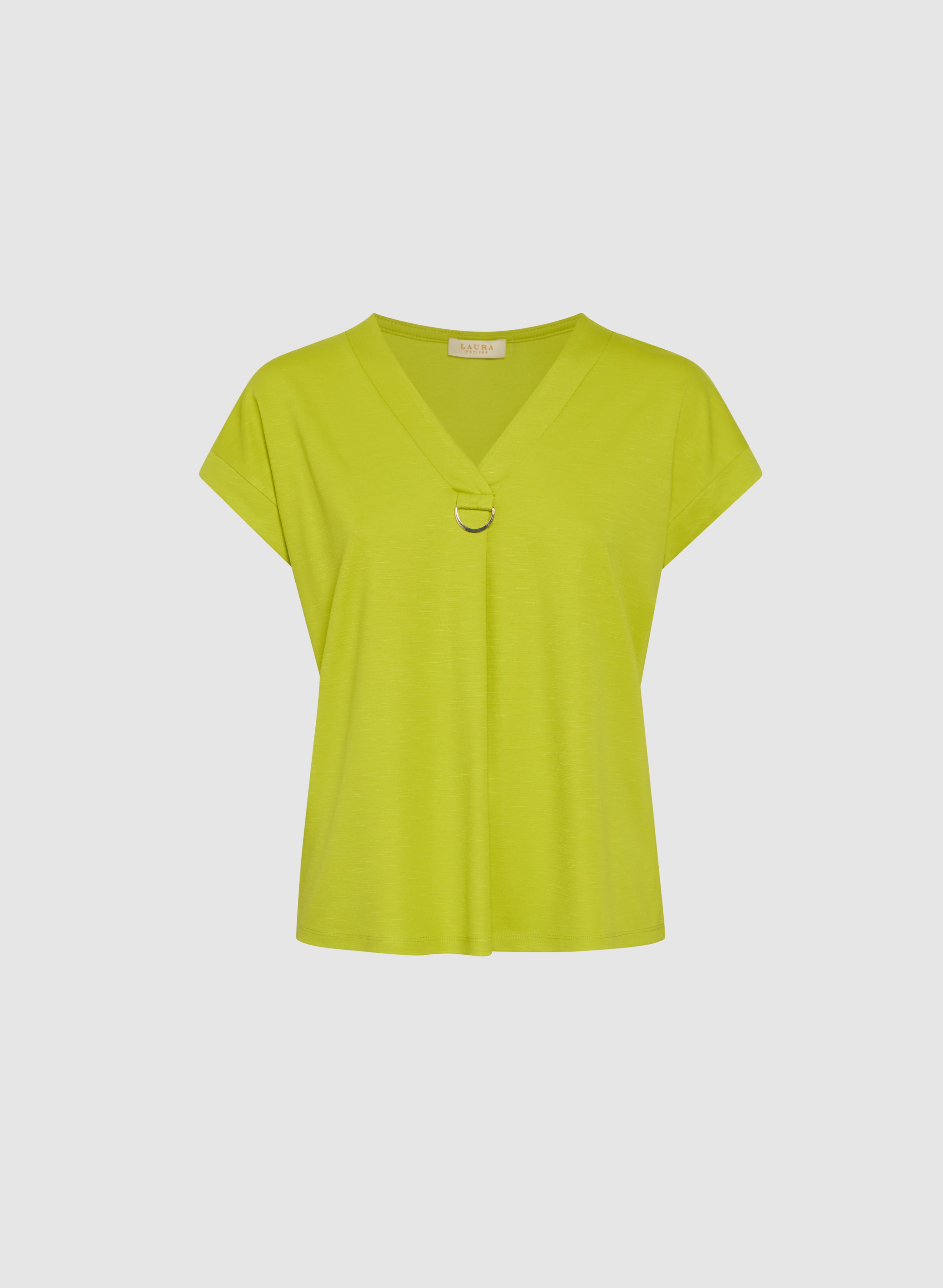D-Ring T-Shirt for Women - Tropical Green Petite Sizing - Soft Cotton Casual Tee for Everyday Wear & Summer Outfits