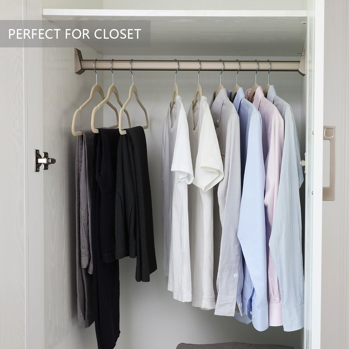 50 Pack Premium Velvet Hangers - Heavy Duty Non-Slip Suit Hangers with Chrome Hooks, Space Saving Closet Organizers (Ivory) - Perfect for Wardrobe Organization & Luxury Garment Storage