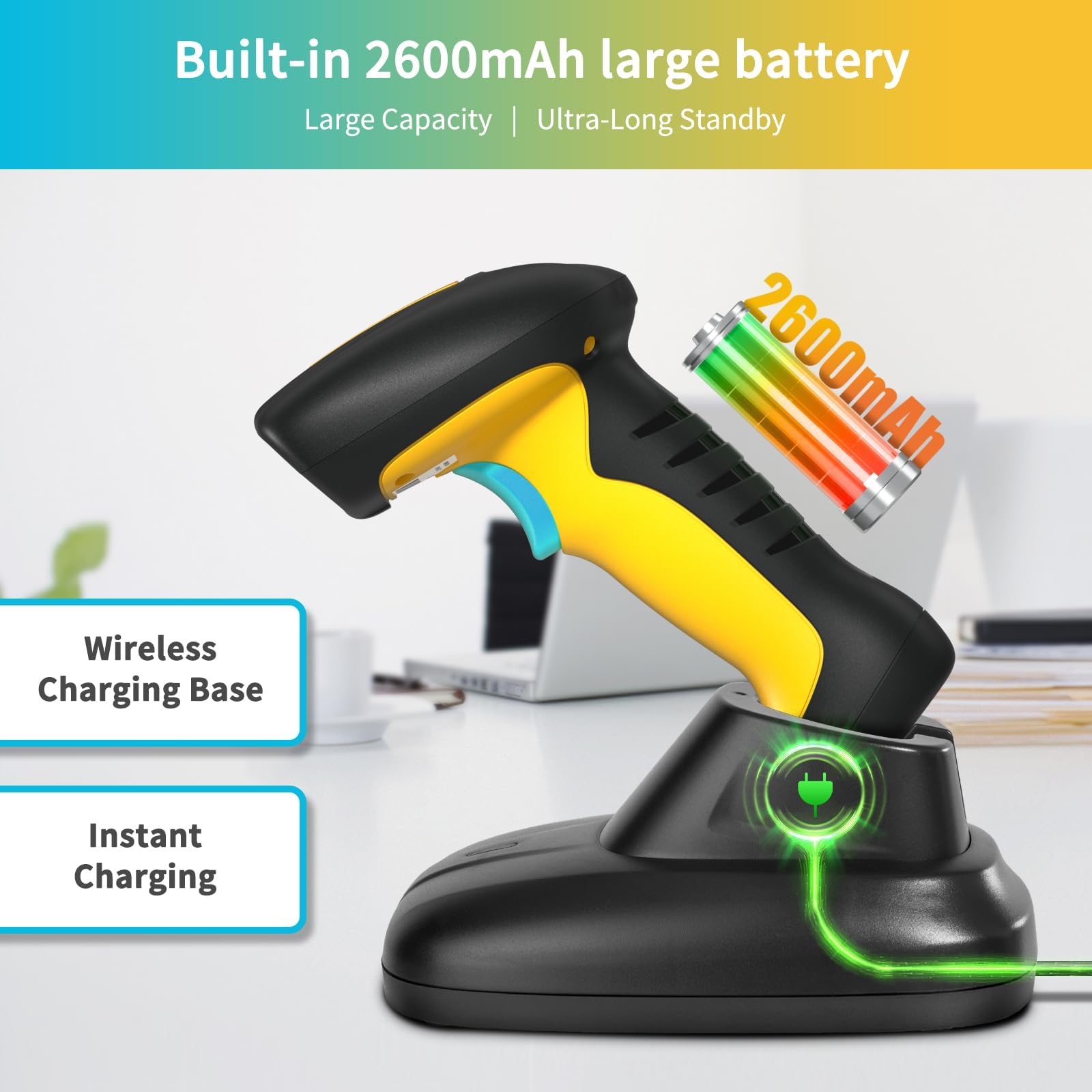 NETUM Upgraded QR Industrial Bluetooth Barcode Scanner - Wireless 2D/1D Barcode Reader with 2600mAh Battery, Charging Dock, Drop & Dust Proof - Compatible with Windows, Mac, Android, iOS (NT-1200) - Ideal for Retail, Warehouse, Inventory Management & Logistics