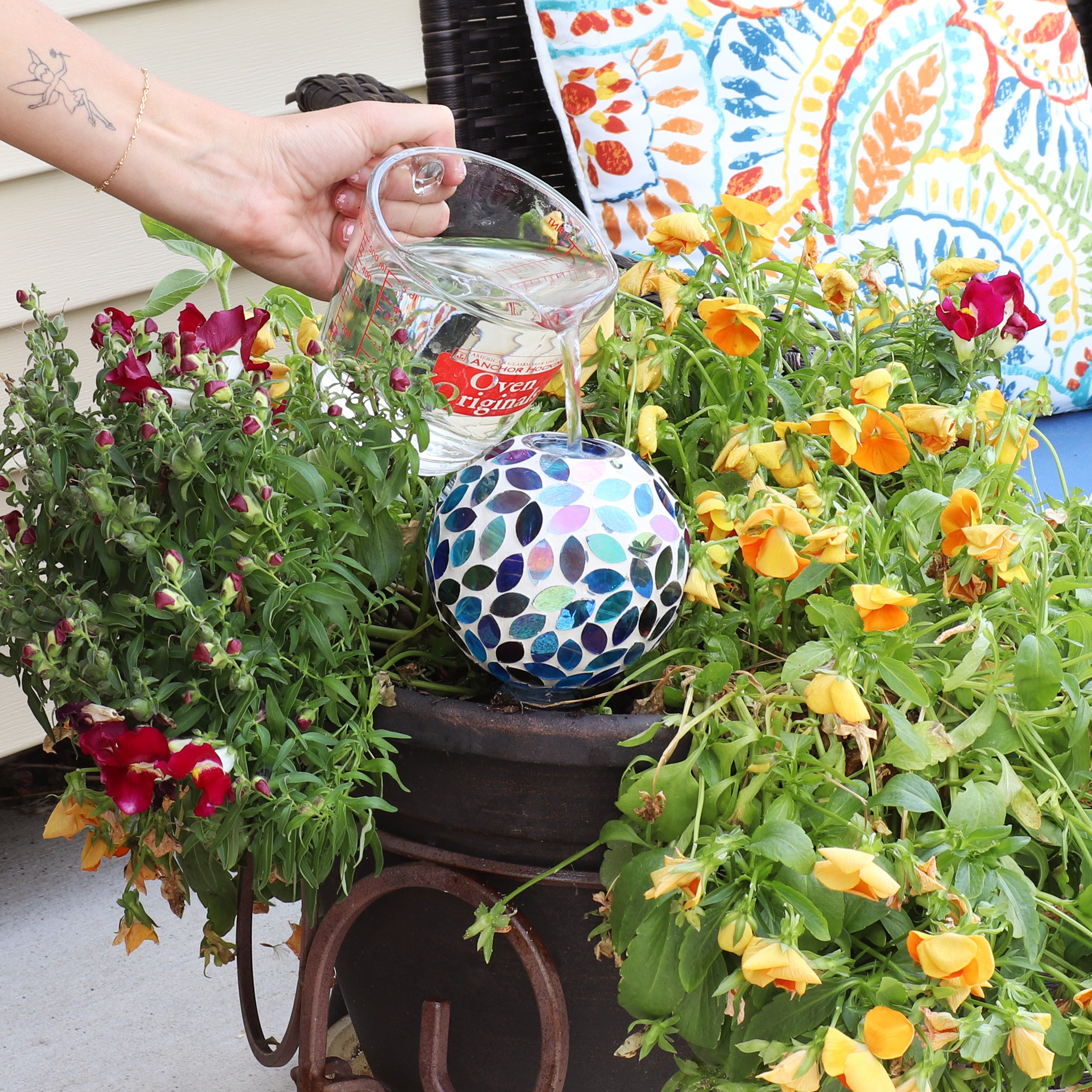 Sunnydaze Decorative Mosaic Glass Plant Watering Globe with Clay Spike - Self-Watering System for Indoor & Outdoor Potted Plants, Flowers, Herbs - Perfect for Vacation Care & Home Garden Decor