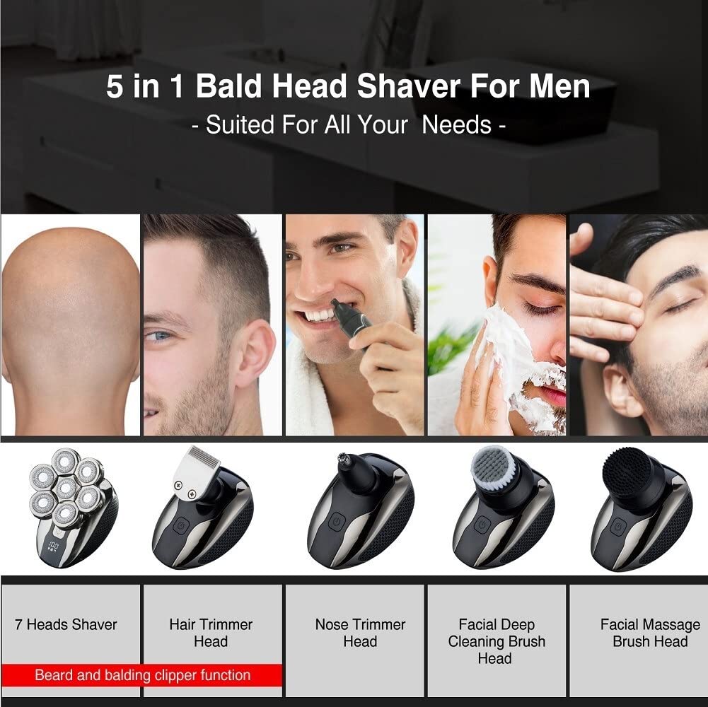 5-in-1 Electric Razor for Men - Waterproof Wet/Dry Shaver with 7D Floating Heads & Hair Clipper | Perfect for Travel, Home Use & Gift Giving