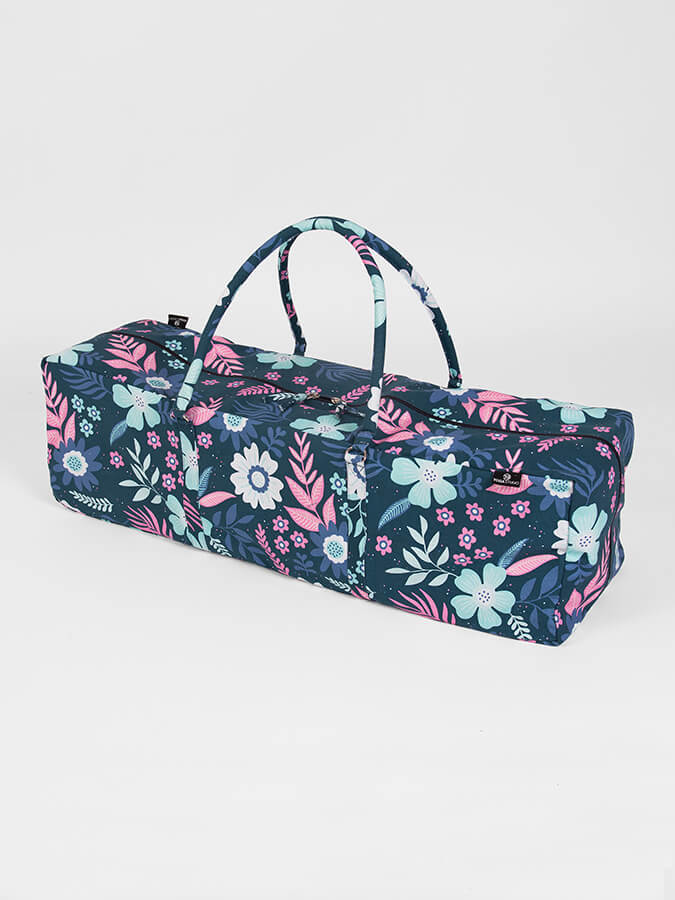 GOTS Certified Organic Cotton Yoga Equipment Kit Bag with Floral Design - Perfect for Yoga Studios, Home Practice & Travel