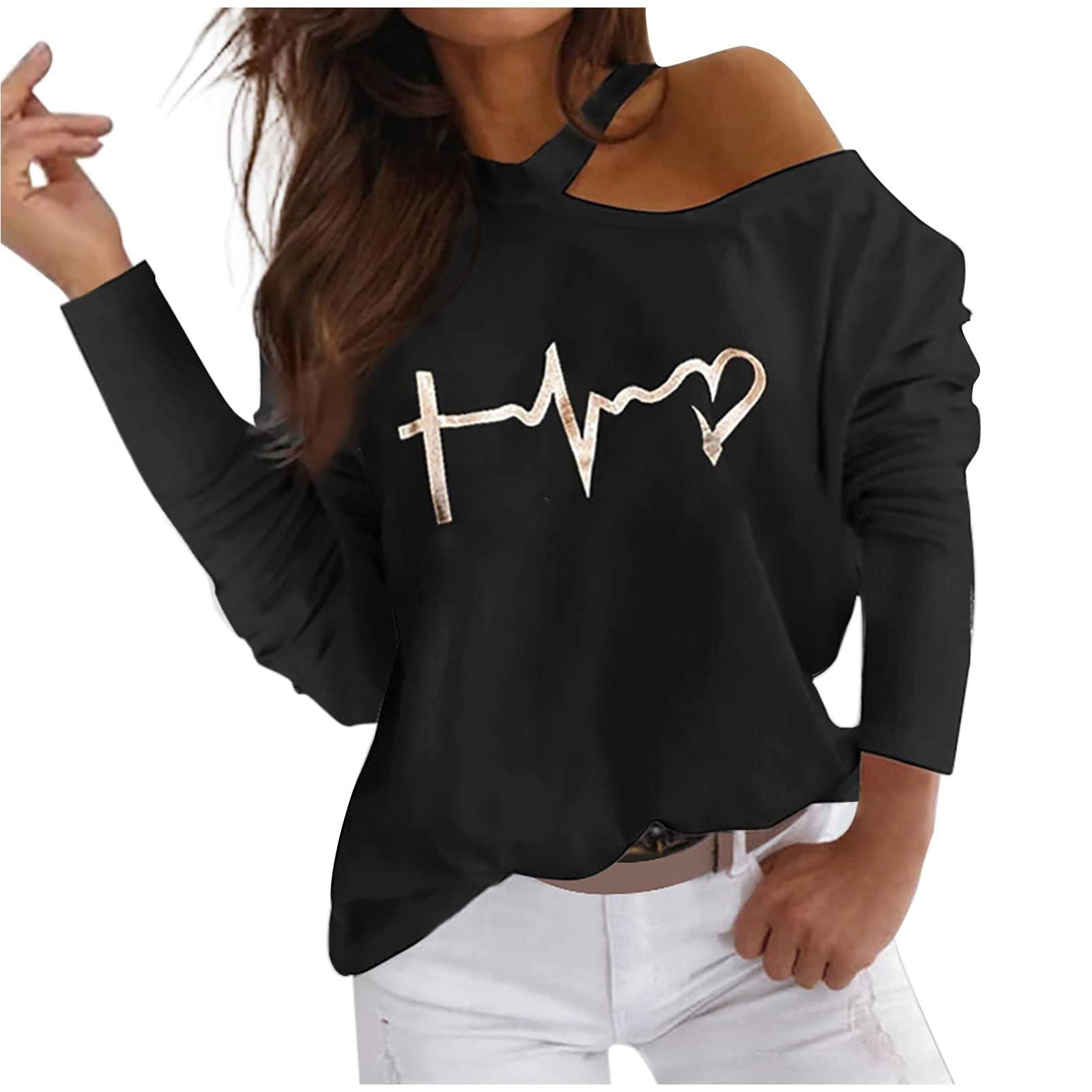 Women's Long Sleeve Loose Pullover Tops - Stylish Print Halter Off Shoulder Casual Blouses & T-Shirts | Perfect for Everyday Wear, Date Nights and Office Outfits