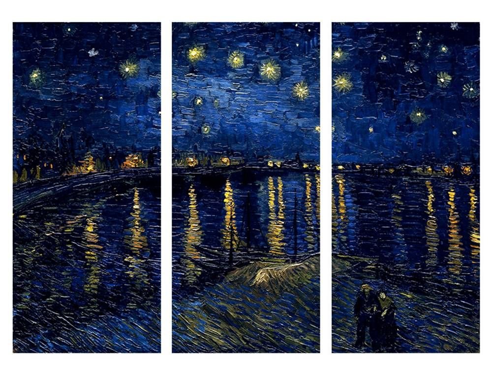 Starry Night Over The Rhone 3-Panel Canvas Print by Vincent Van Gogh - Ready to Hang Wall Art (27x20 Inches, 69x51cm) | High-Quality HD Reproduction for Living Room, Bedroom & Office Decor