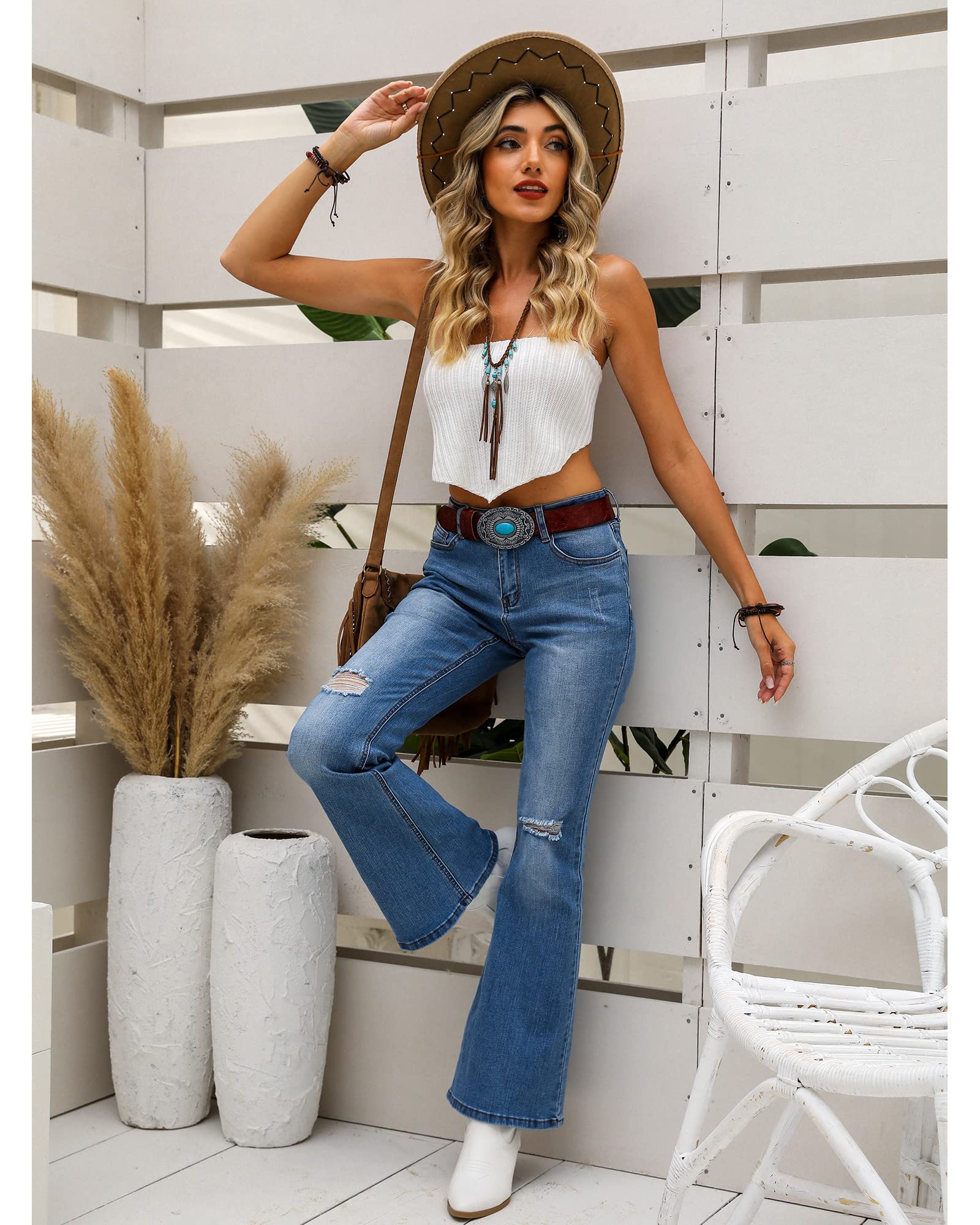 Luvamia Women's Ripped Flare Bell Bottom Jeans - Retro Wide Leg Denim Pants for Casual Outfits & 70s Vintage Style | Perfect for Parties, Dates, and Everyday Wear