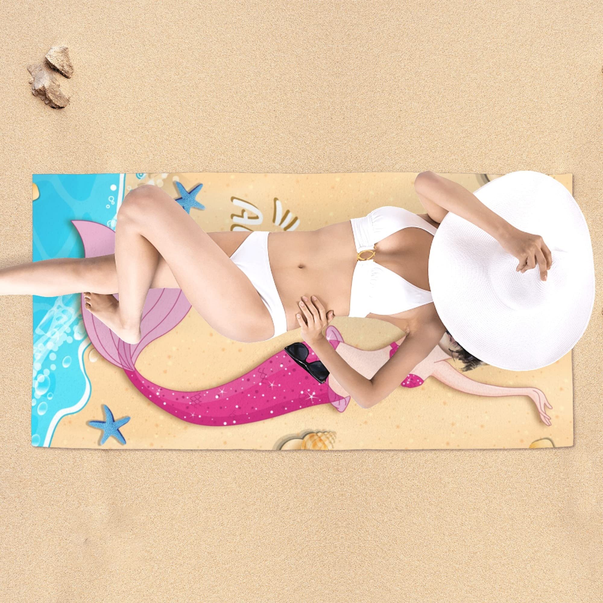 Customized Mermaid Photo Beach Towel - Personalized Funny Beach Towel for Women & Girls, Soft & Absorbent Quick-Dry Fabric - Perfect for Pool, Beach, Vacation & Summer Fun