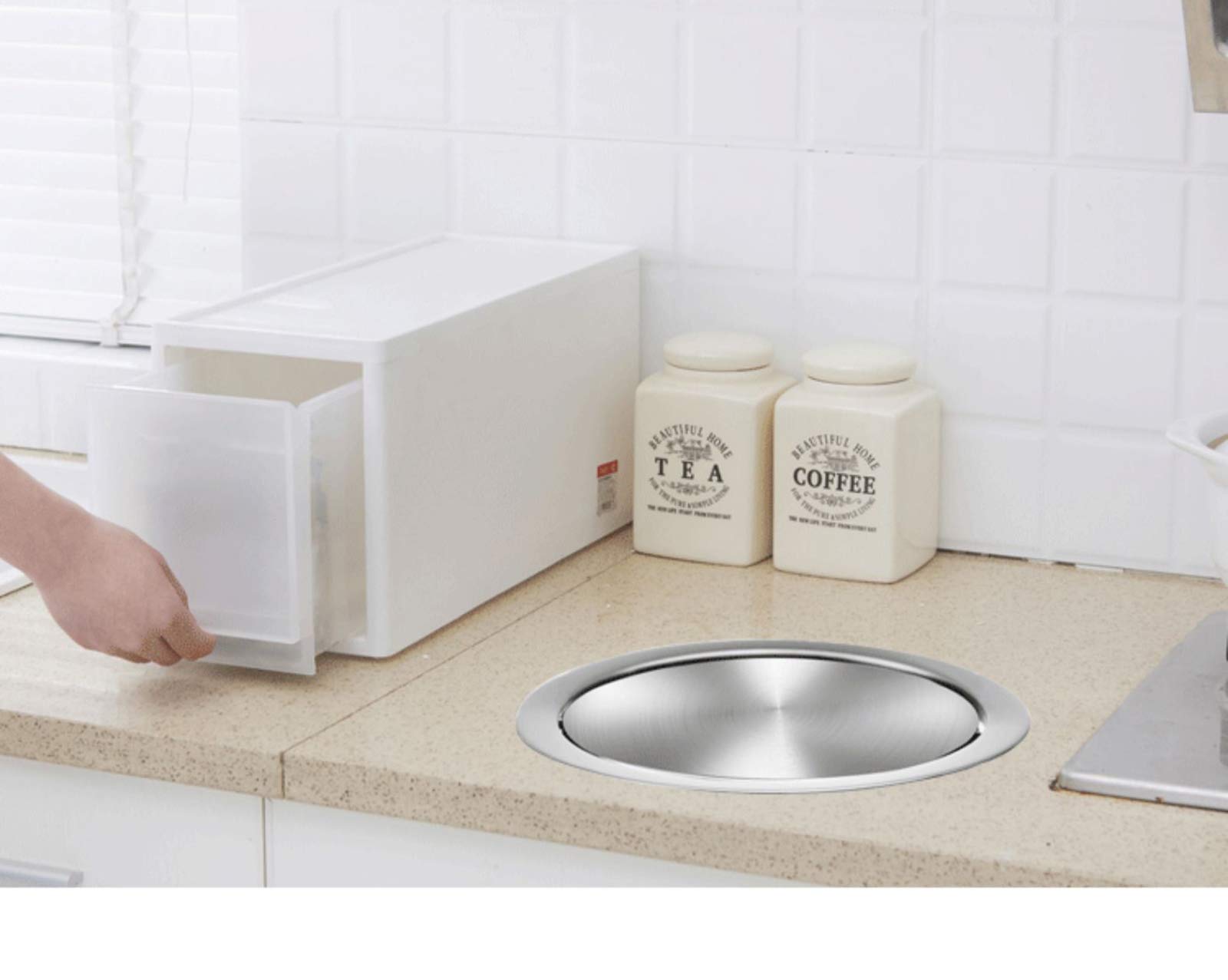 Stainless Steel Built-In Countertop Trash Bin with Balance Flap Cover - Recessed Waste Lid for Kitchen, Bathroom, Office & RV Use