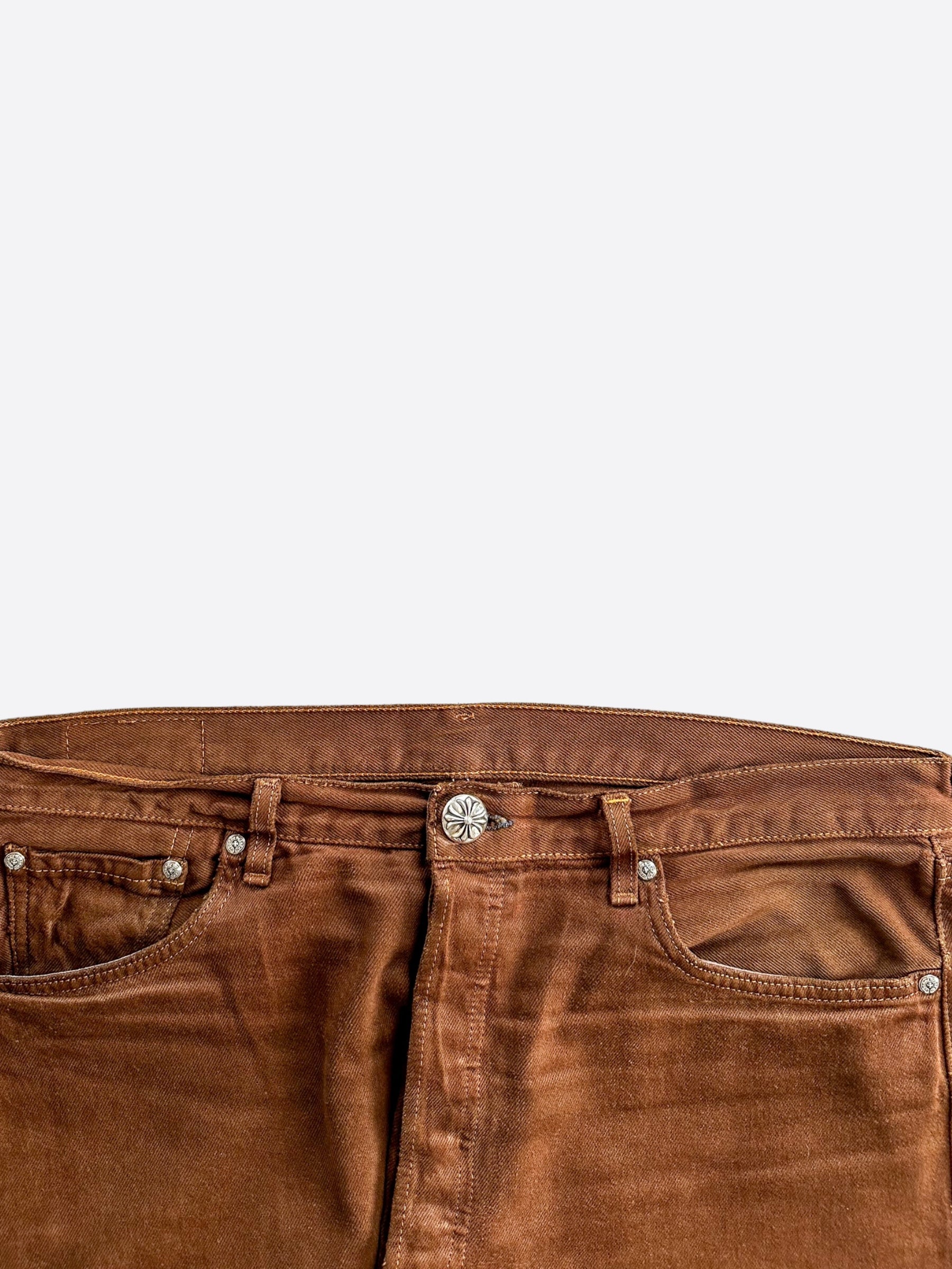 Chrome Hearts x Levi's Brown Exclusive Cross Patch Jeans for Men & Women | Limited Edition NYFW Collaboration | Perfect for Streetwear, Fashion Shows & Casual Outfits