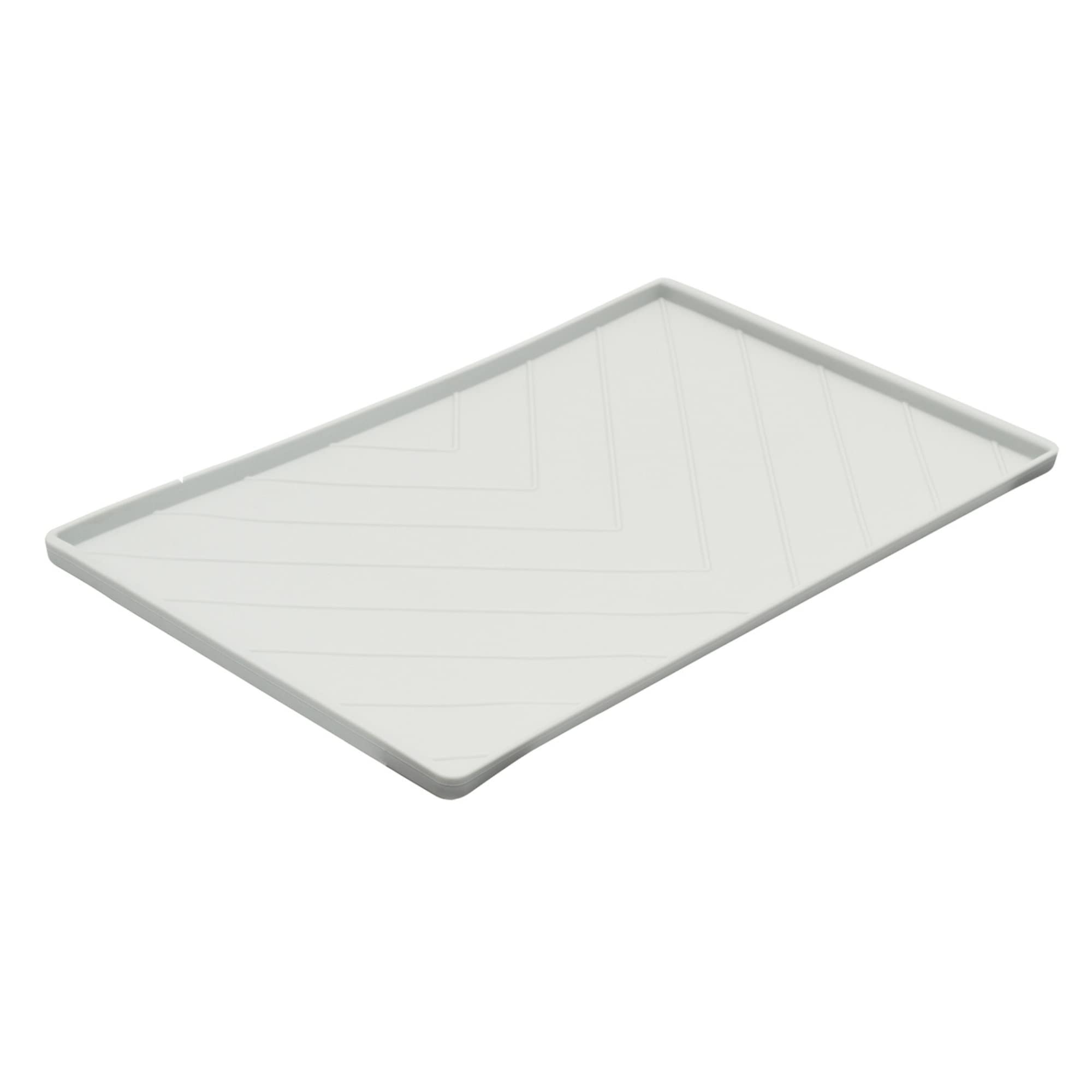 Non-Slip Silicone Dog Bowl Mat with Raised Edge & Metal Rods - Spill-Proof Pet Feeding Mat for Messy Eaters - Medium 20”x12” Light Grey - Perfect for Dogs & Cats at Home or Travel