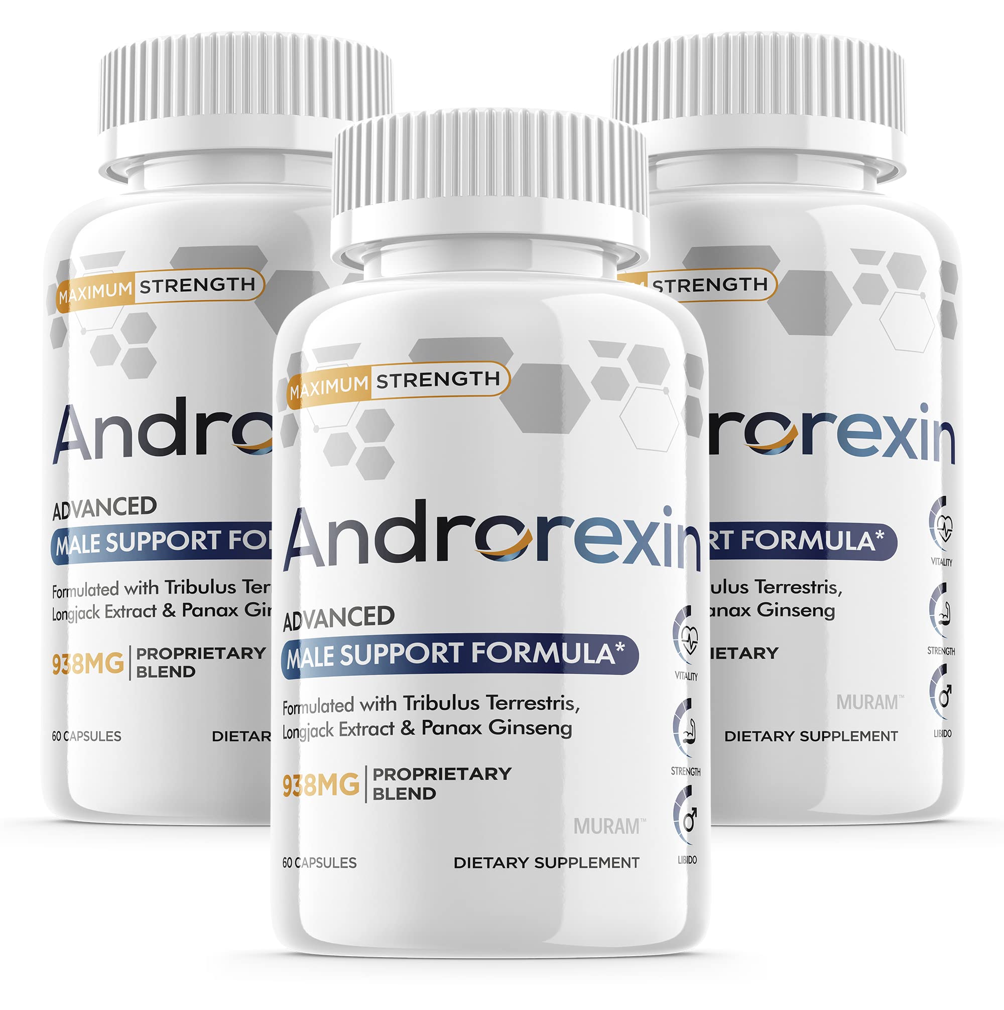 Androrexin Pills - 3 Pack (180 Capsules, 90 Day Supply) - Natural Testosterone Booster for Men - Supports Muscle Growth, Energy & Vitality - Perfect for Gym, Workout & Active Lifestyle