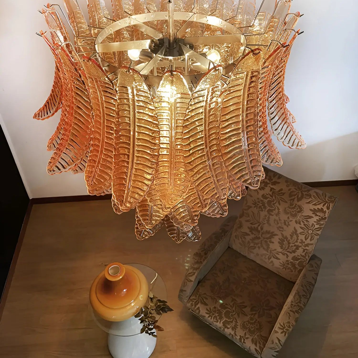 Amber Leaf Cascade Chandelier - Elegant Crystal Ceiling Light Fixture for Dining Room, Living Room & Bedroom | Modern Home Decor Lighting for Wedding, Hotel & Restaurant