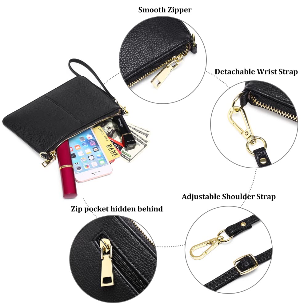 SENDEFN Genuine Leather Wristlet Clutch Purse for Women - RFID Blocking Crossbody Shoulder Bag with Multiple Card Slots - Perfect for Everyday Use, Travel & Shopping