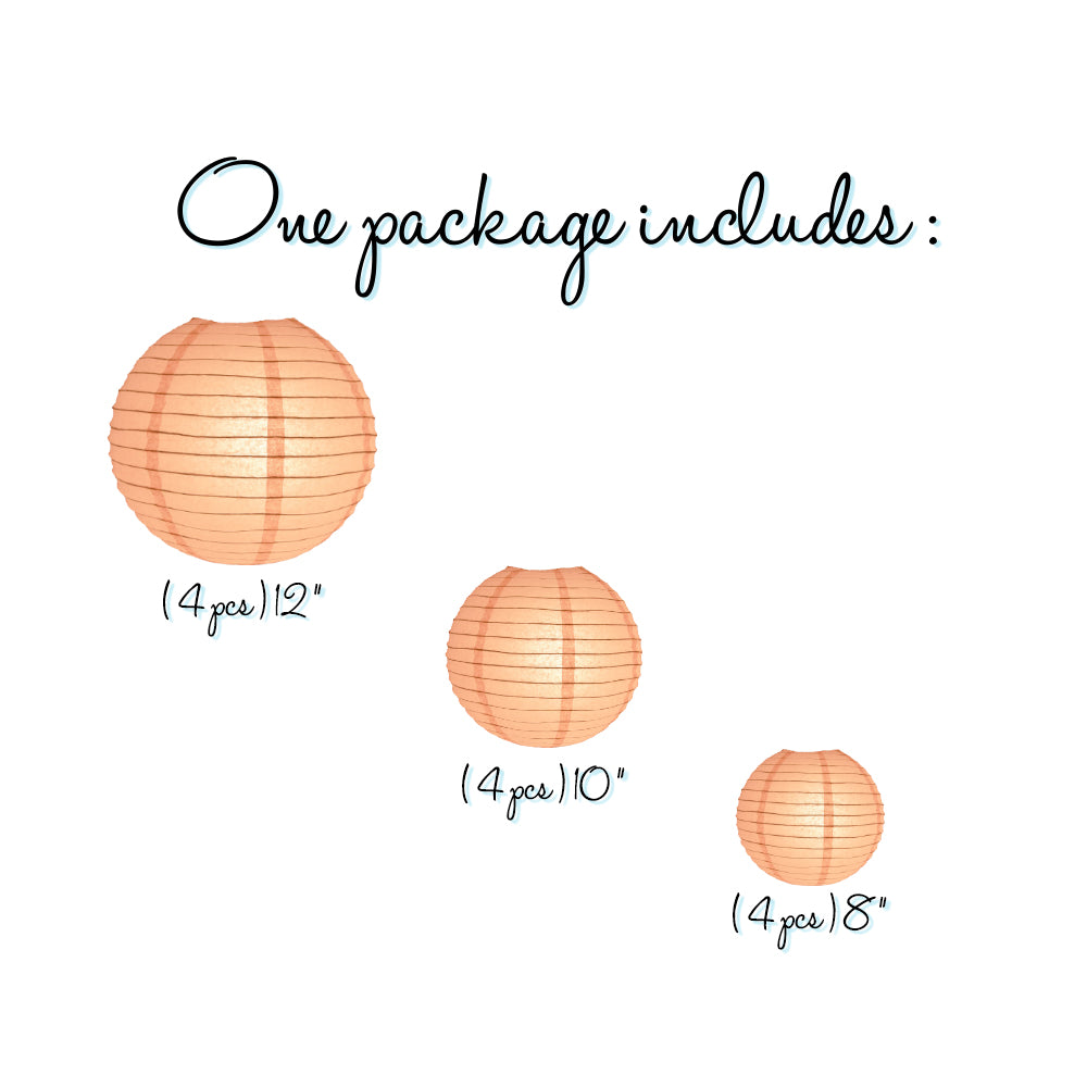 12-Piece Rose Quartz Pink Paper Lantern Set - Chinese Hanging Wedding & Party Decorations (12/10/8 Inch) - Perfect for Bridal Showers, Baby Showers, and Garden Parties