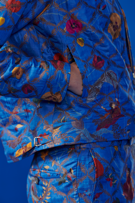 Musafir Jacket - Premium Silk Brocade Coat in Cobalt Blue | Elegant Outerwear for Travel, Weddings & Special Occasions