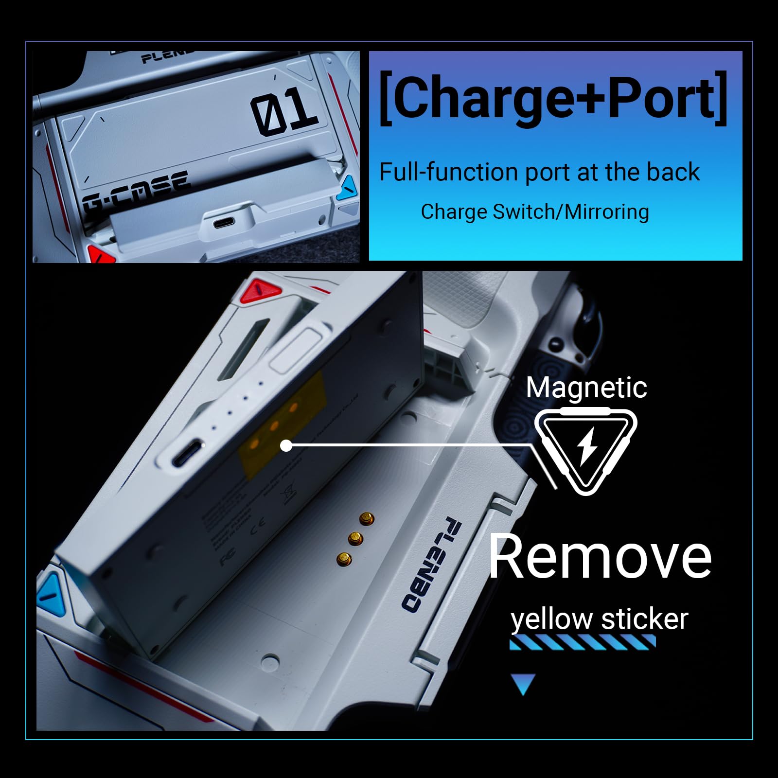 Plenbo G-Case Protective Switch Grip Case for Nintendo Switch OLED - BT5.0 Version with All-in-One Battery Charger, Modular Battery, Detachable Grips & 2 Card Slots - White | Perfect for Gaming On-The-Go, Travel & Long Play Sessions
