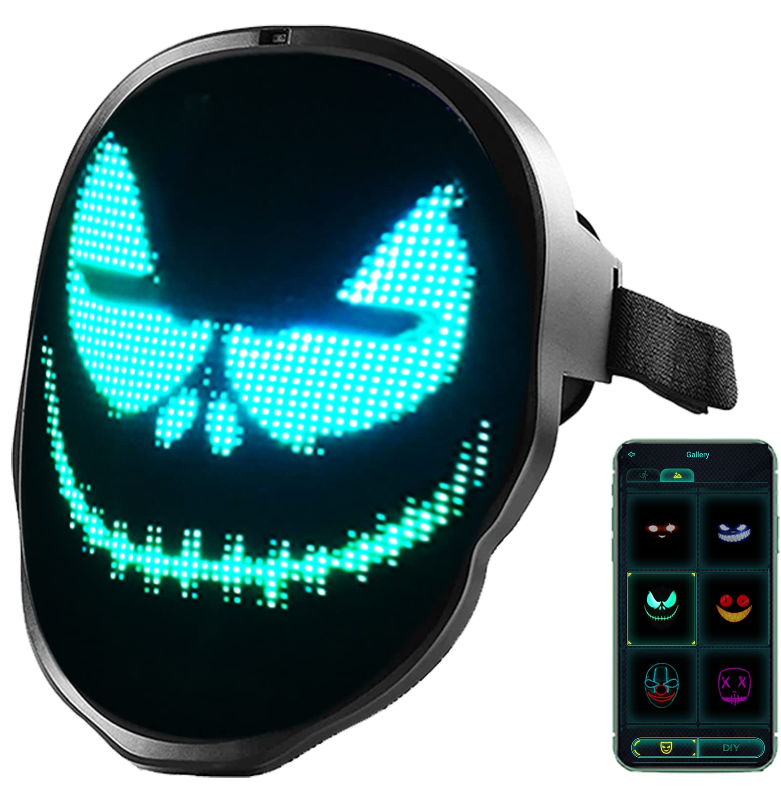 Bluetooth Programmable LED Face Mask - Coolest 2022 Light Up Mask for Halloween, Cosplay, Rave & Parties | Rechargeable LED Therapy Mask for Skin Care & Fun