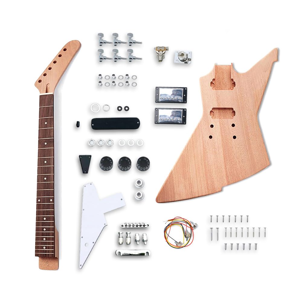 WUQIMUSC DIY Electric Guitar Kit - Mahogany Body, 22-Fret Neck, 24.75 Inch Scale Length for Home Building & Music Practice | Perfect for Beginners, Guitar Enthusiasts & DIY Projects